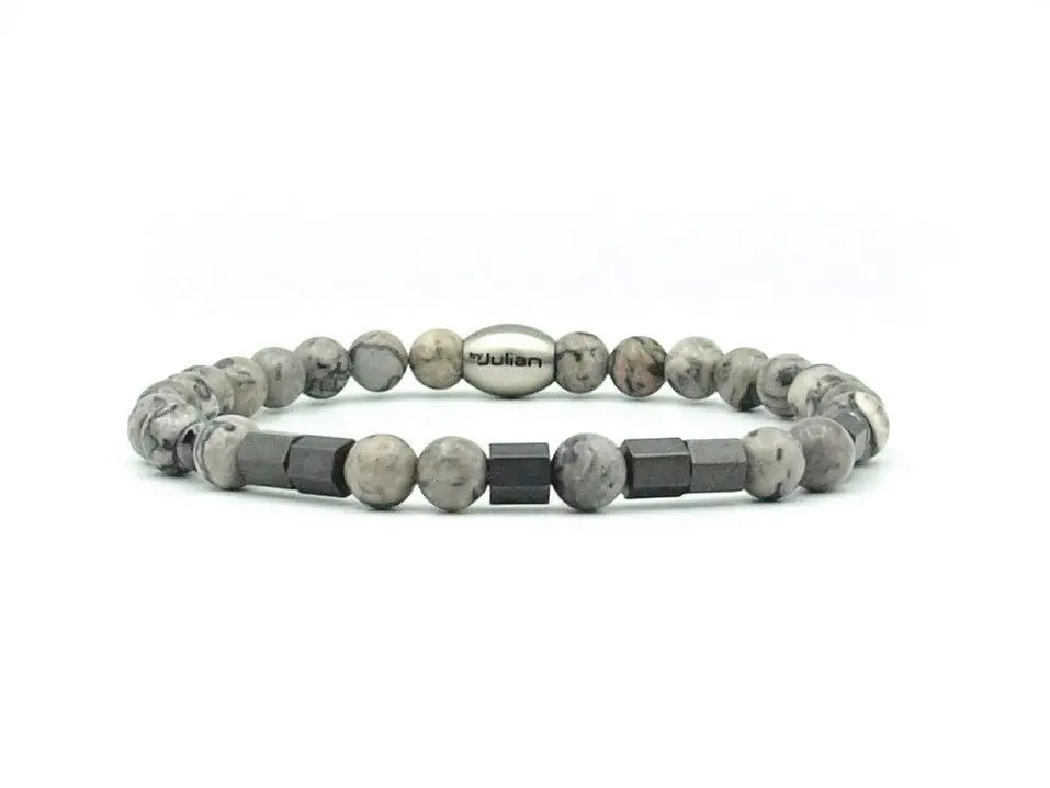 Morse code bracelet Papa grey agate