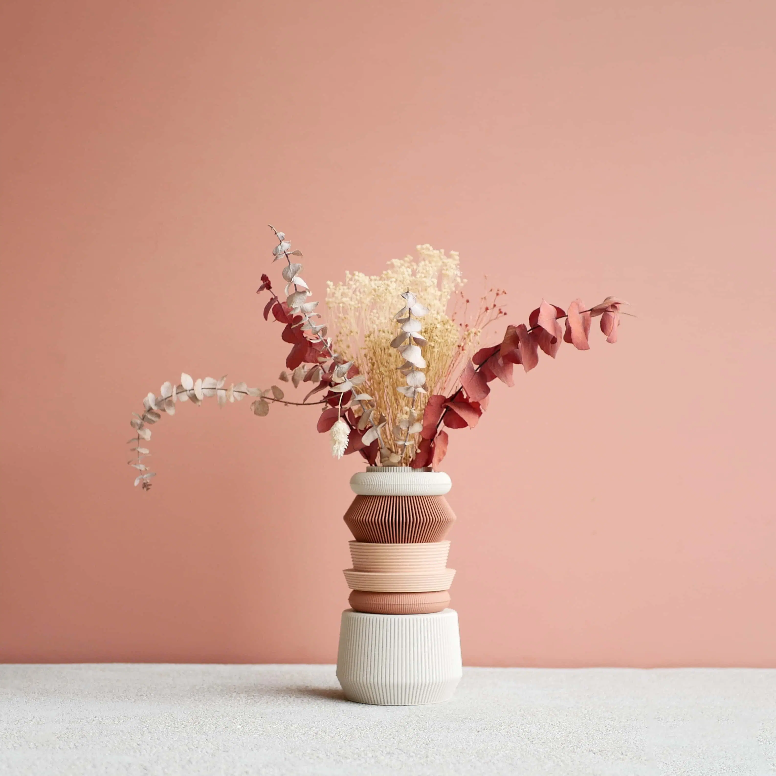 Vase Modulaire Ama - Rose Poudré, Terracotta, blanc - Parfait pour fleurs séchées ou fleurs fraîches