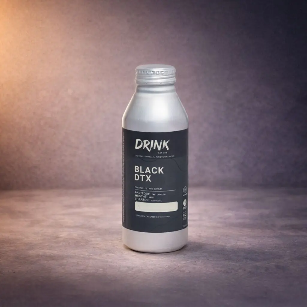 Funktionelles Detox-Wasser mit Aktivkohle – 470-ml-Aluminiumflasche – Trinkwasser