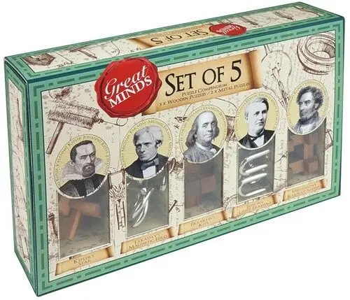 Denkspiel „Große Köpfe von 5“ (3x Holz- und 2x Metall-Puzzles), Logica Giochi, LG812