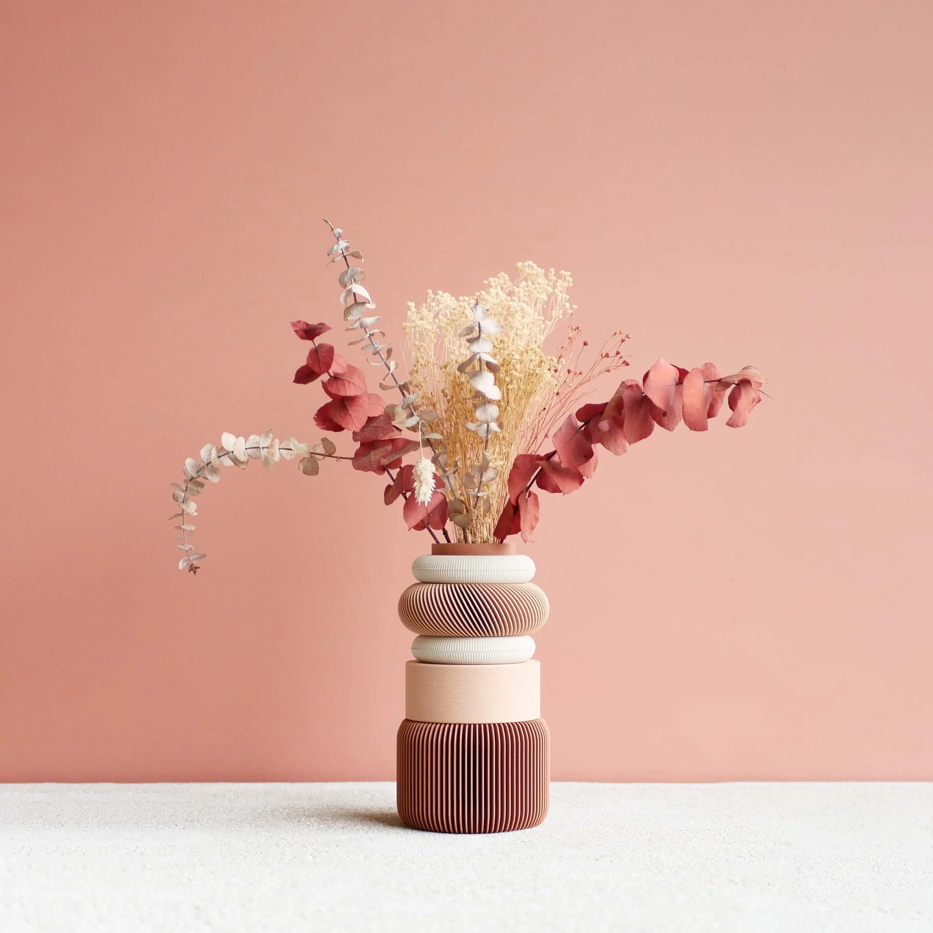 Vase Modulaire - Rosée - Terre cuite et Rose poudré - Parfait pour fleurs séchées et fleurs fraîches