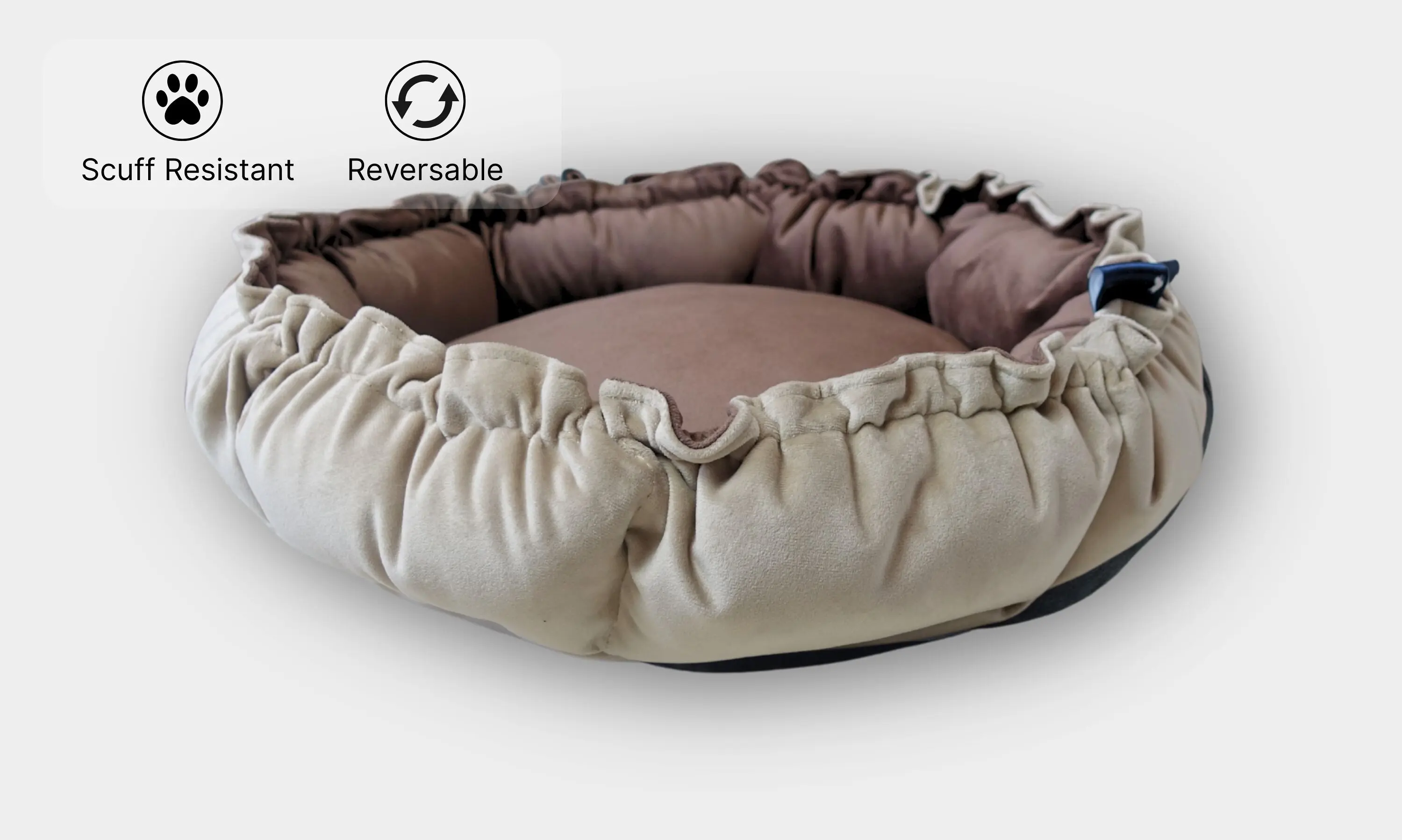 Reversable Round Scuff Tough Nest Dog Bed - Beige/Chocolate