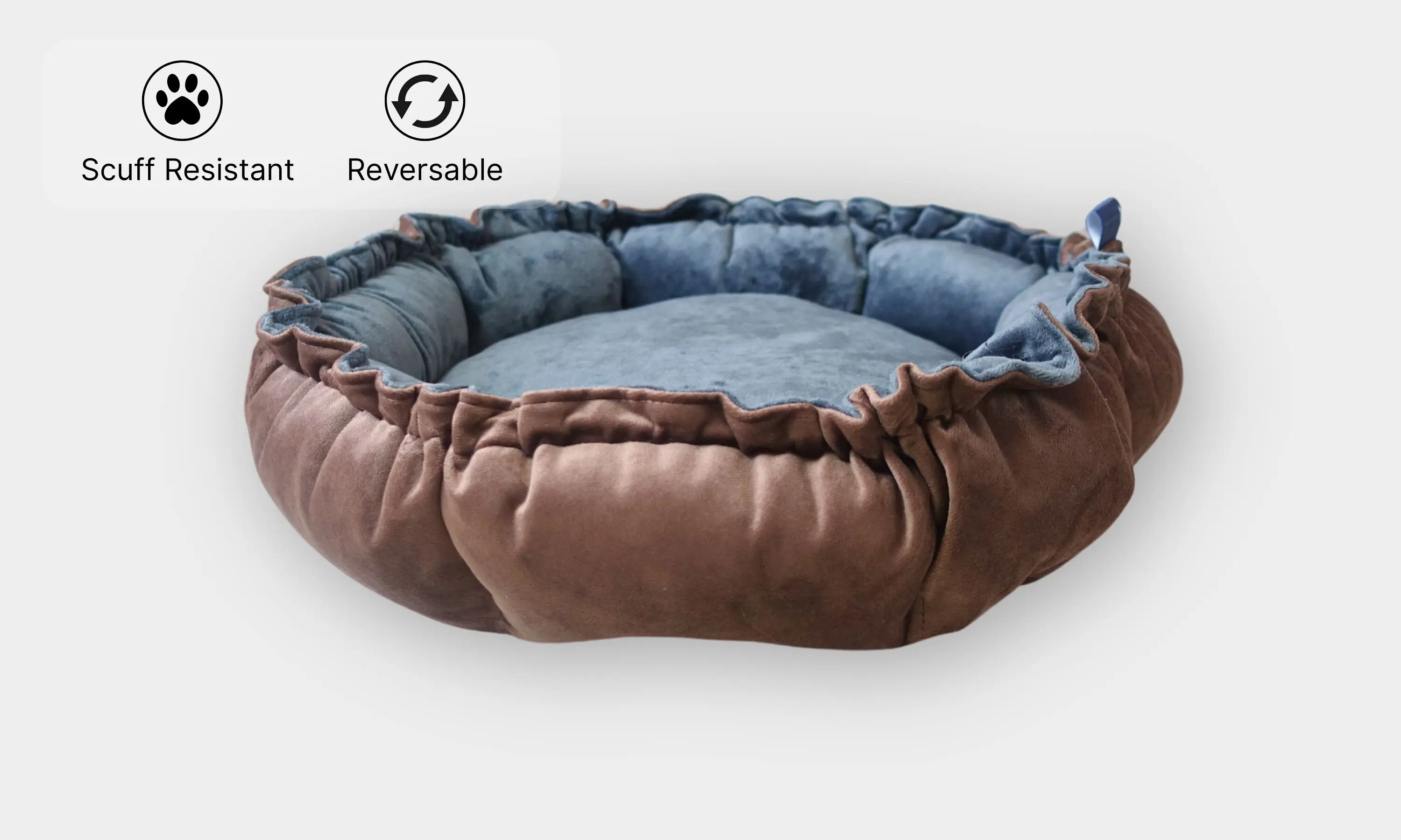 Cama nido reversible para perros, redonda y resistente a los arañazos, color negro y chocolate