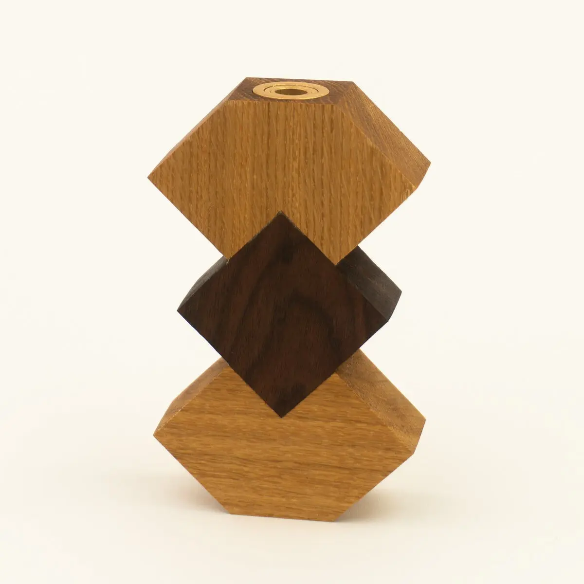 Two-tone candle holder & single flower vase in oak and walnut