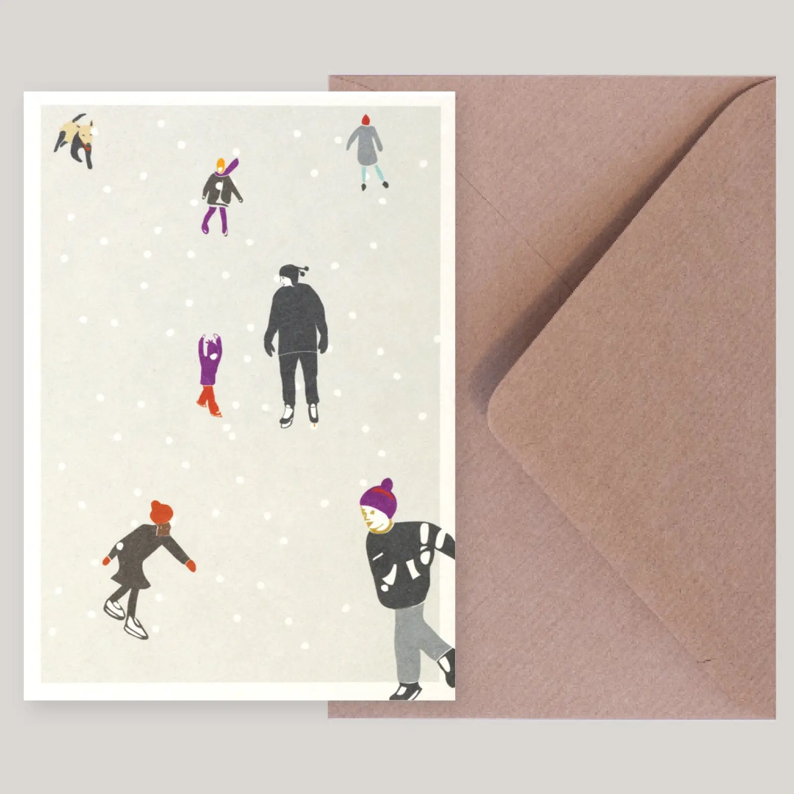 Carte "Patinage" avec une enveloppe en papier kraft