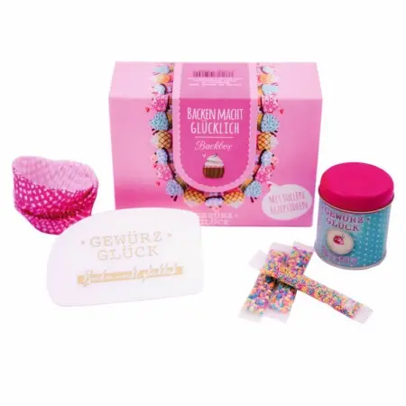 Spice Bliss Baking Makes You Happy Baking Box – Gift Set with Sweet Tooth Dessert Topping, Coconut Blossom Sugar, Raspberries, Vanilla, Muffin Cups & Recipe Ideas
