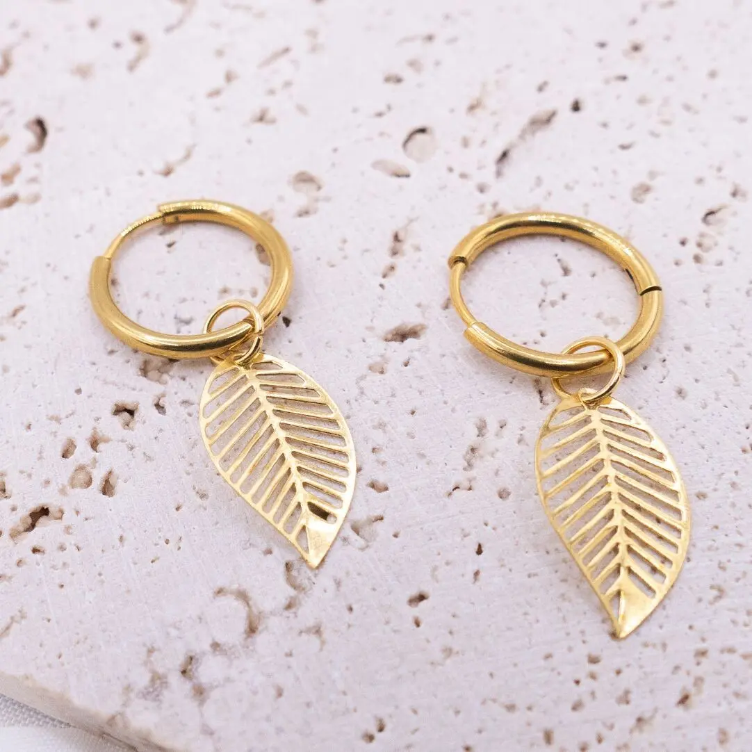 Boucles d'oreilles créoles feuilles plantes - boucles d'oreilles légères feuilles bohème