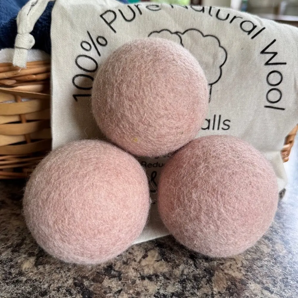 Balles de séchage en laine - Lot de 3 roses et sac de rangement