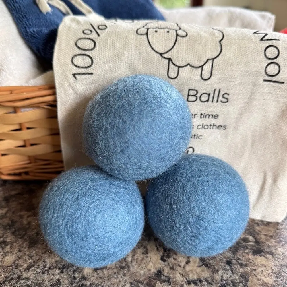Boules de séchage en laine - Lot de 3 bleus et sac de rangement