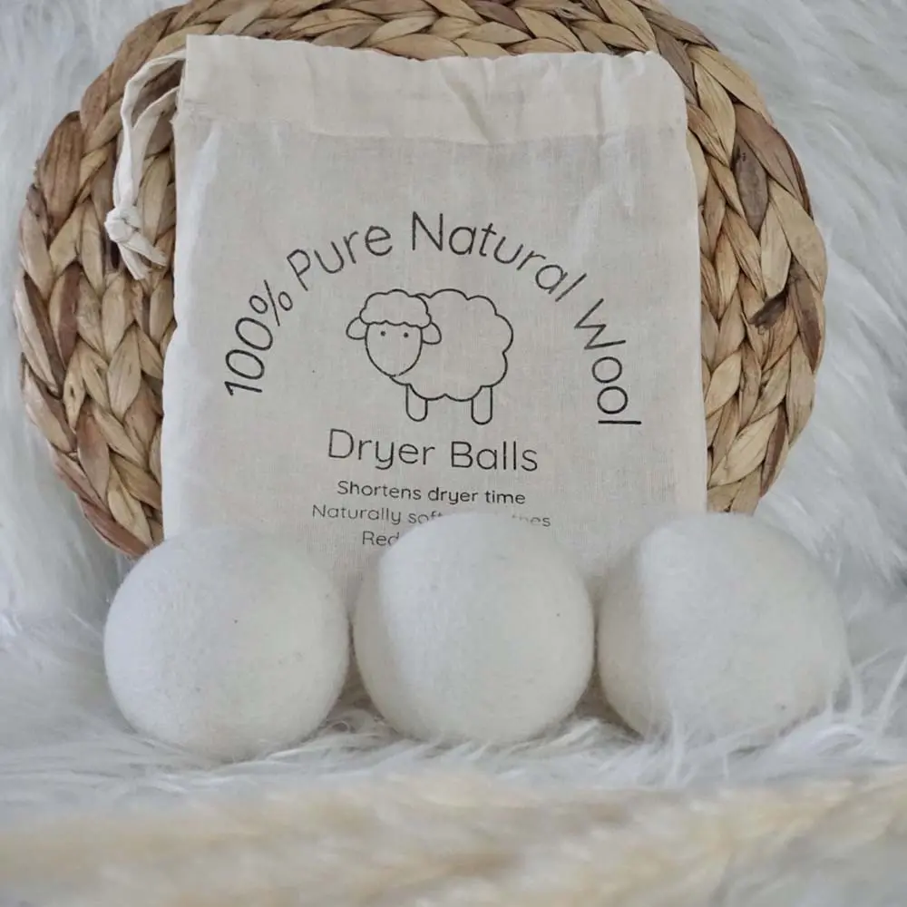 Boules de séchage en laine - Lot de 3 boules crème et sac de rangement