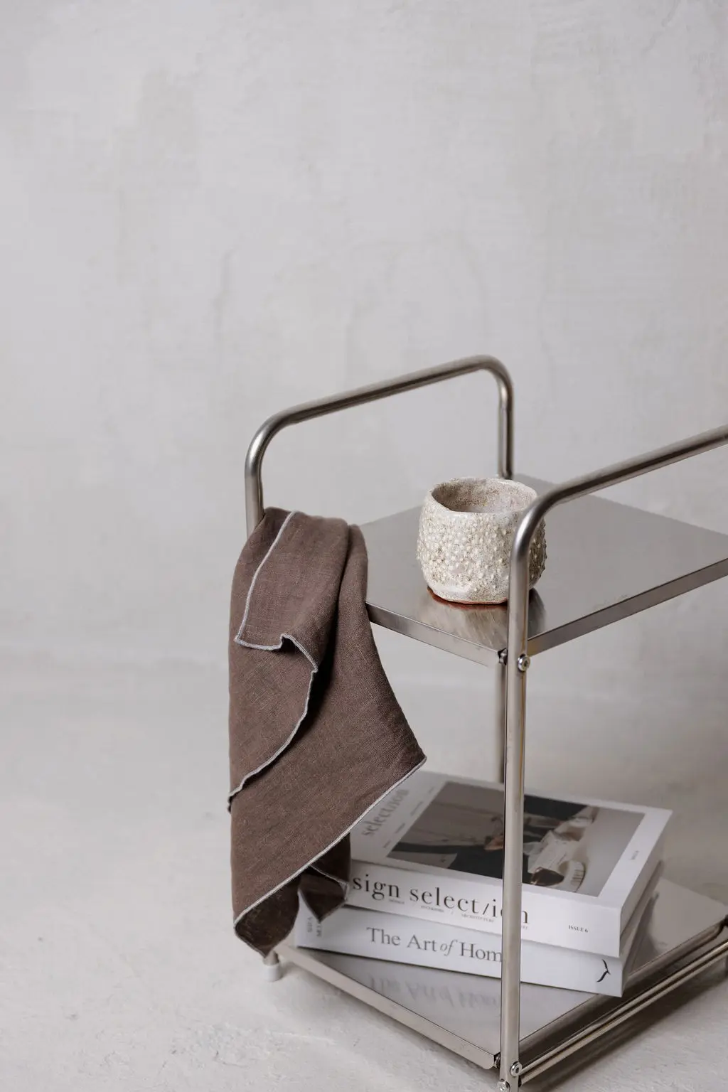Linen Tea Towel  (dish towel)  with contrast detail / Stone & Cacao brown