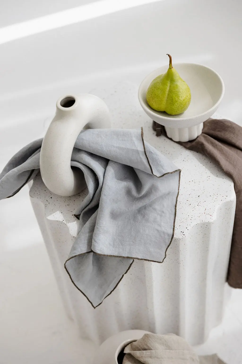 Linen Tea Towel  (dish towel)  with contrast detail / Affogato gray