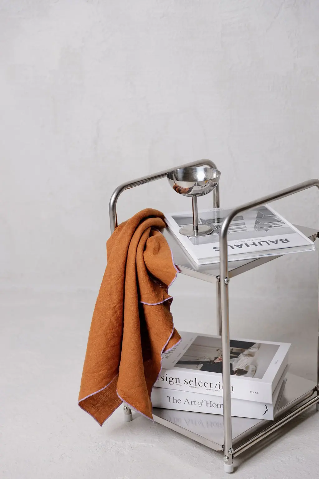 Linen Tea Towel  (dish towel)  with contrast detail / Clay & Lilac