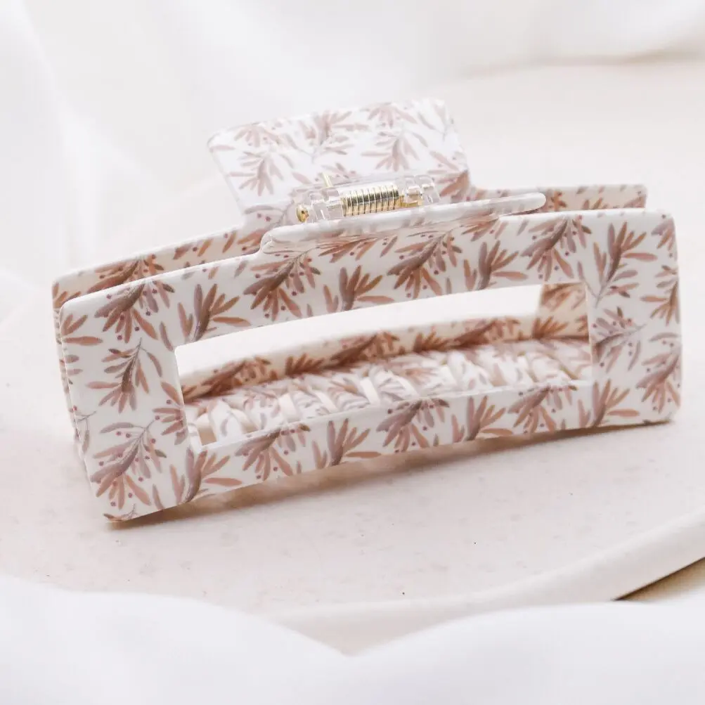 Pince à cheveux motif floral branches délicates - illustration griffe cheveux acétate de cellulose XL
