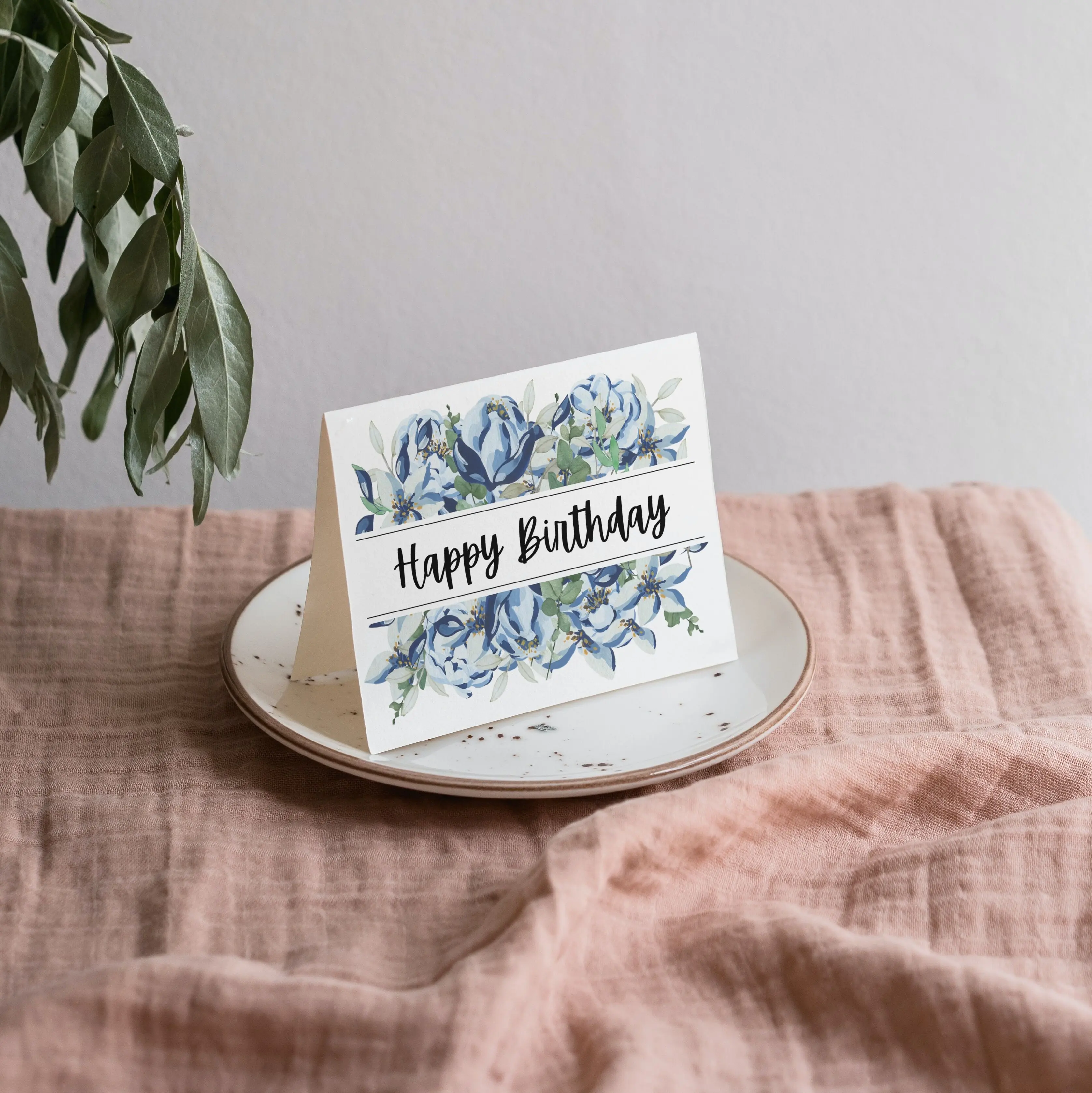 Carte d'anniversaire florale bleue