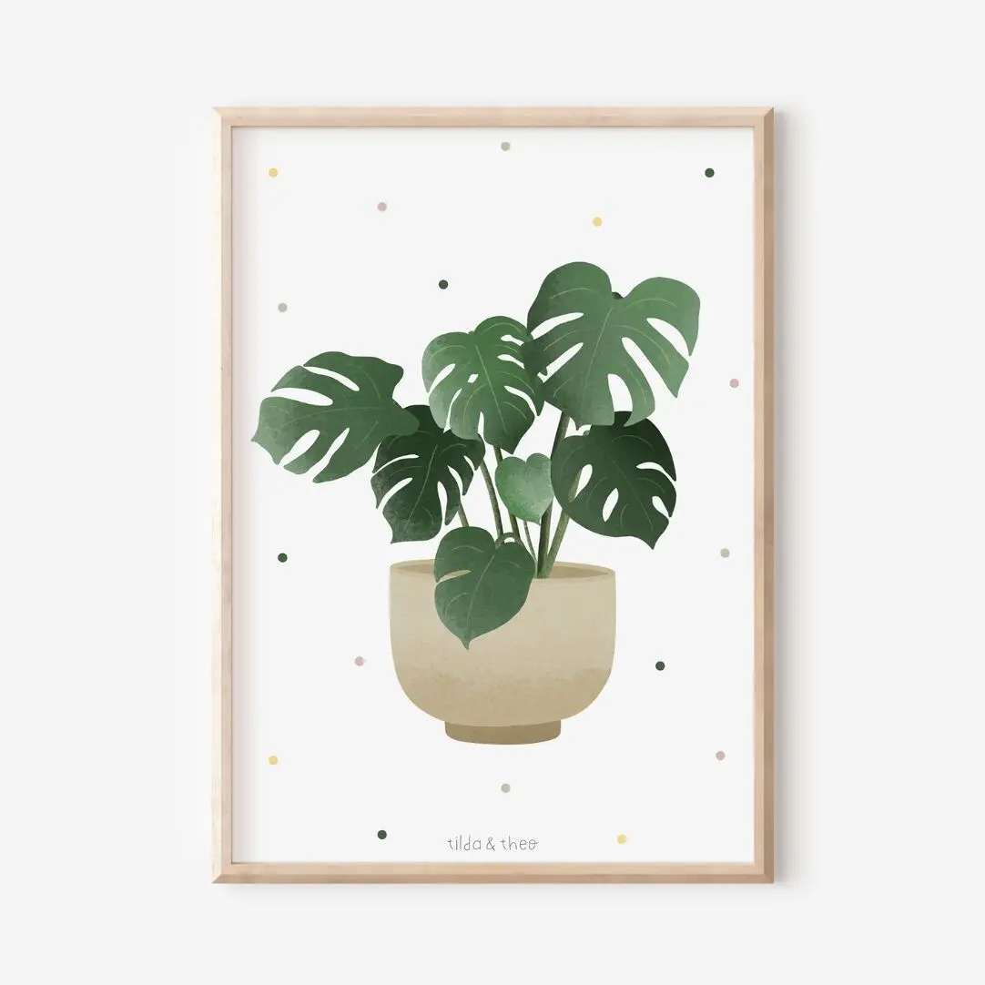 Affiche Monstera en pot - Plante d'intérieur - Imprimé botanique Boho