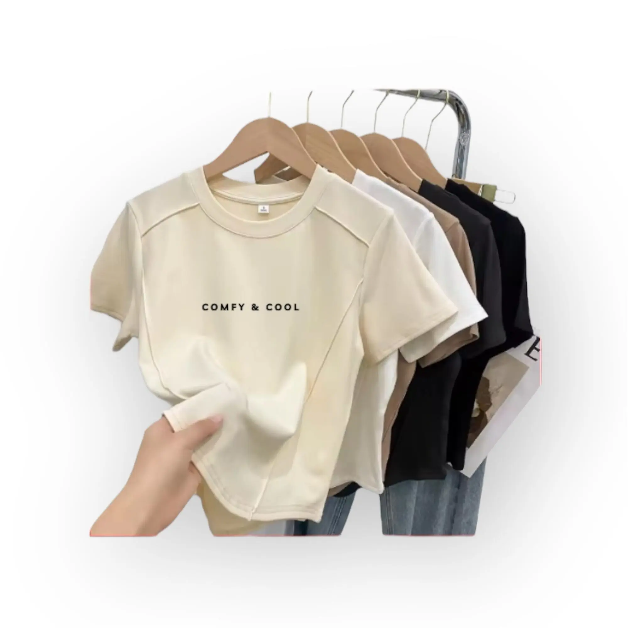 Camiseta de punto de manga corta beige