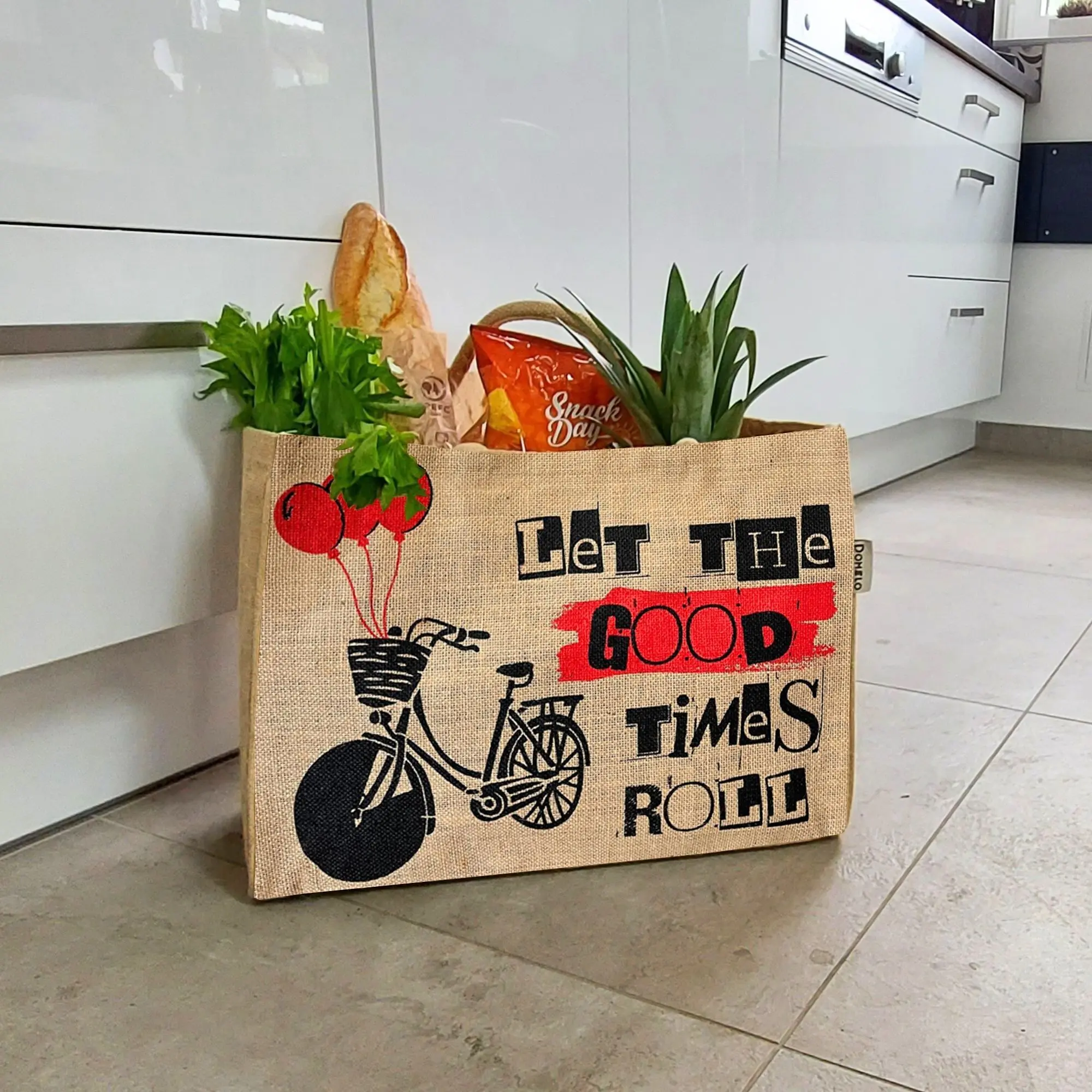 Domelo Jutetasche Einkaufstasche. Jute Shopper Tasche. Große wasserabweisenden Einkaufskorb/ Strandtasche . Badetasche XXL/ Shopping bag Geschenke für Frauen.