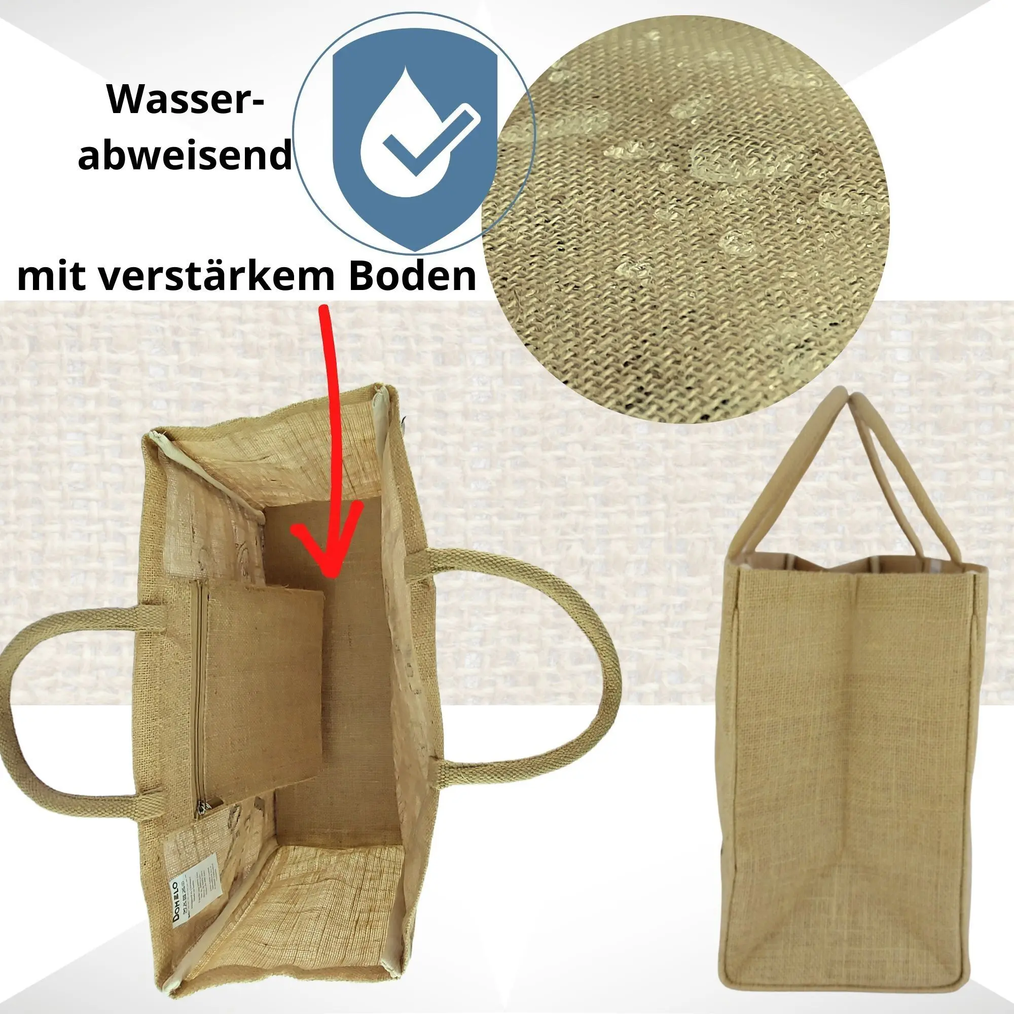 Domelo Jutetasche Einkaufstasche. Jute Shopper Tasche. Große wasserabweisenden Einkaufskorb/ Strandtasche . Badetasche XXL/ Shopping bag Geschenke für Frauen.