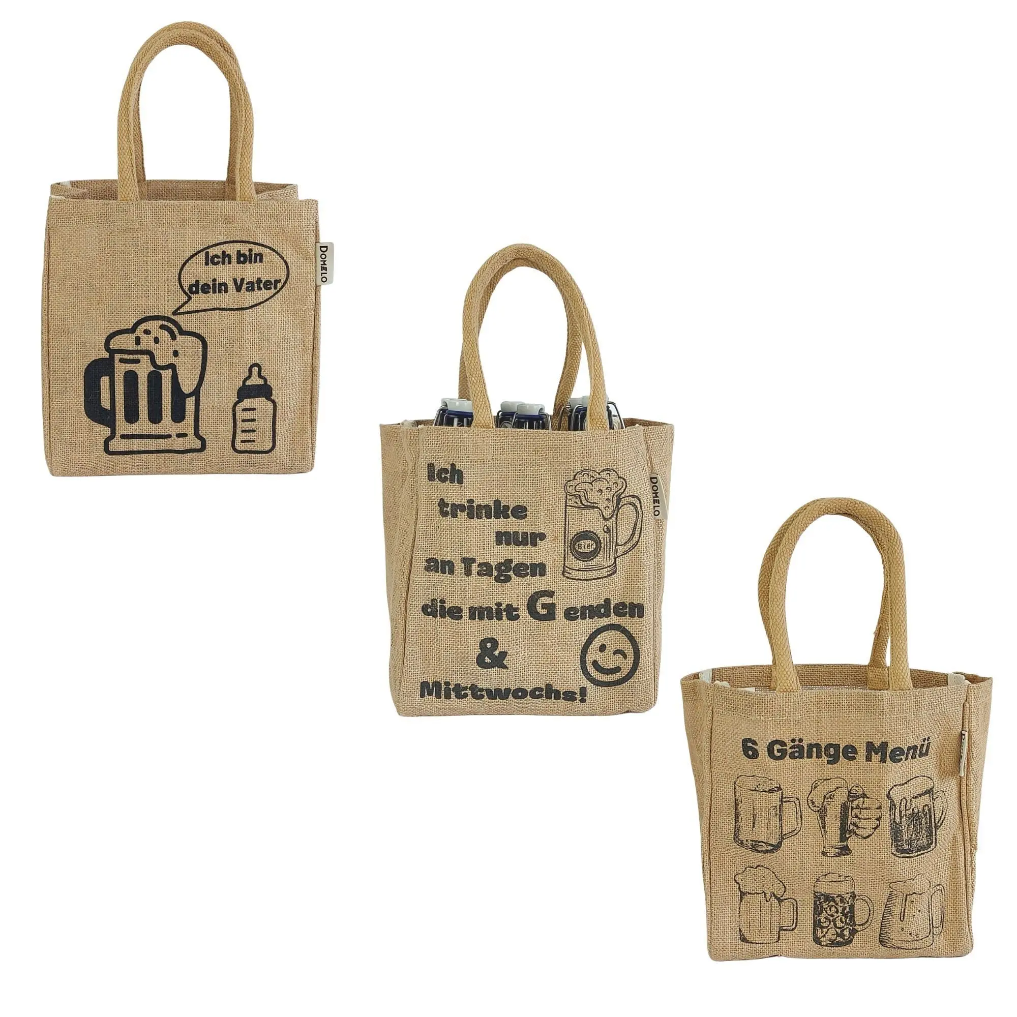 Flaschentasche. Vegane Bierträger oder Dosen & Flaschenträger 6 Flaschen.100% Jute Tragetasche mit Trennwänden. Einkaufstasche mit 6 Fächer. Biertasche Geschenke für Männer