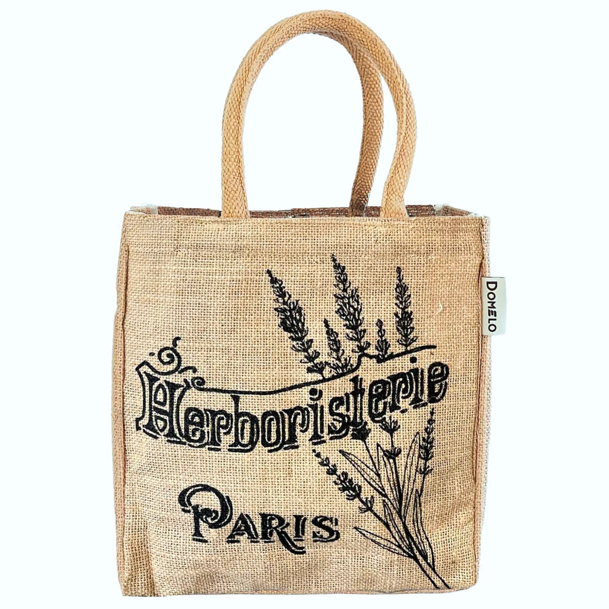 Domelo Jute Handtasche kleine Jutetasche vegane Einkaufskorb mini Tragetasche