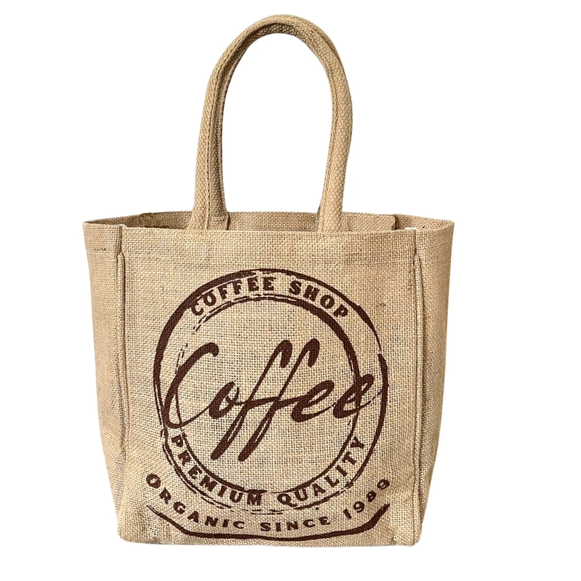 Domelo Jute Handtasche kleine Jutetasche vegane Einkaufskorb mini Tragetasche