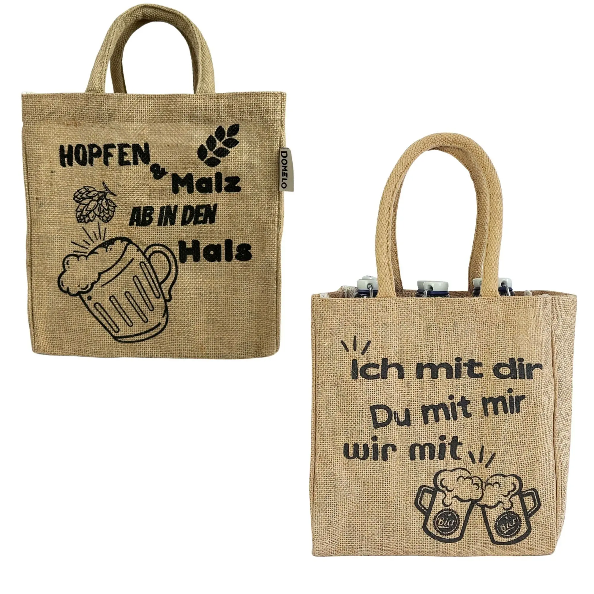 Flaschentasche. Vegane Bierträger oder Dosen & Flaschenträger 6 Flaschen.100% Jute Tragetasche mit Trennwänden. Einkaufstasche mit 6 Fächer. Biertasche Geschenke für Männer