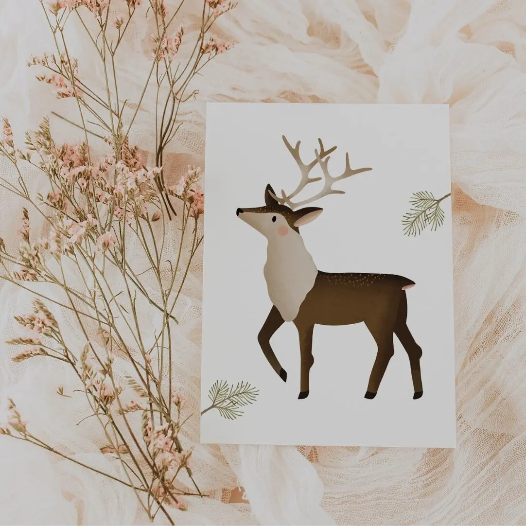Carte postale Renne Norvège Scandinavie - Forêt de Cerfs de Noël