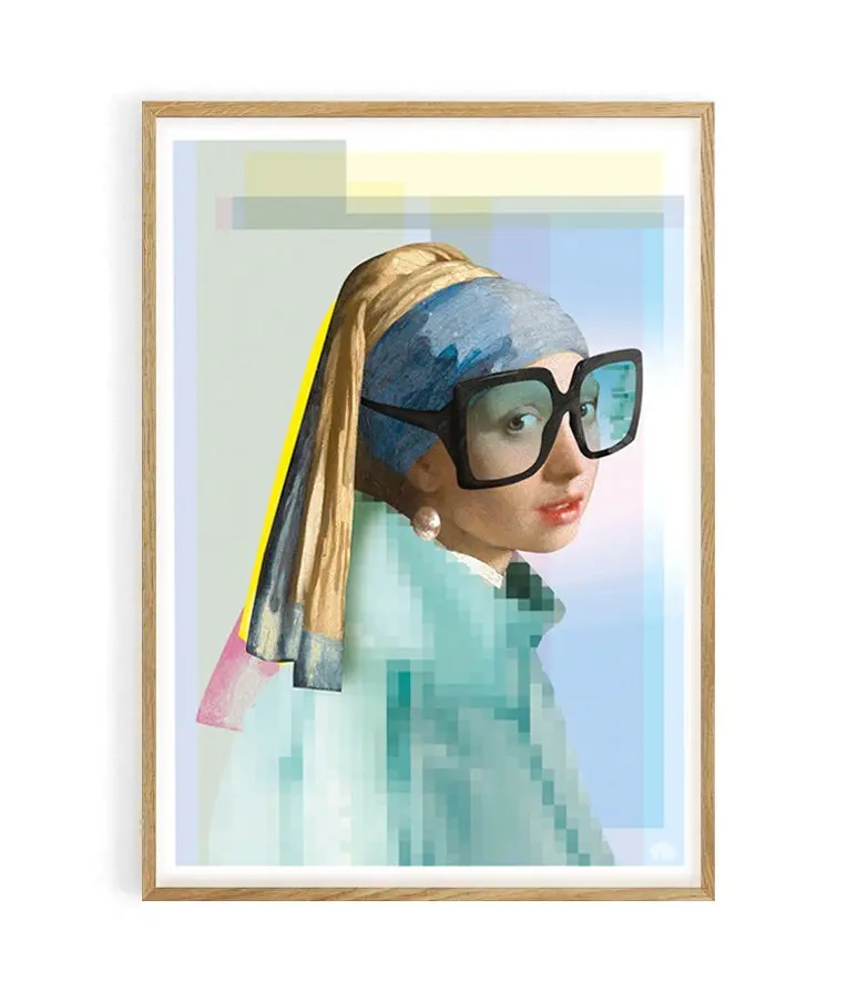 Pop art portrait poster. Pearl 2.0 - 100% made in France locally. Reinterpretation of Vermeer's Girl with a Pearl Earring.Matte velvety print