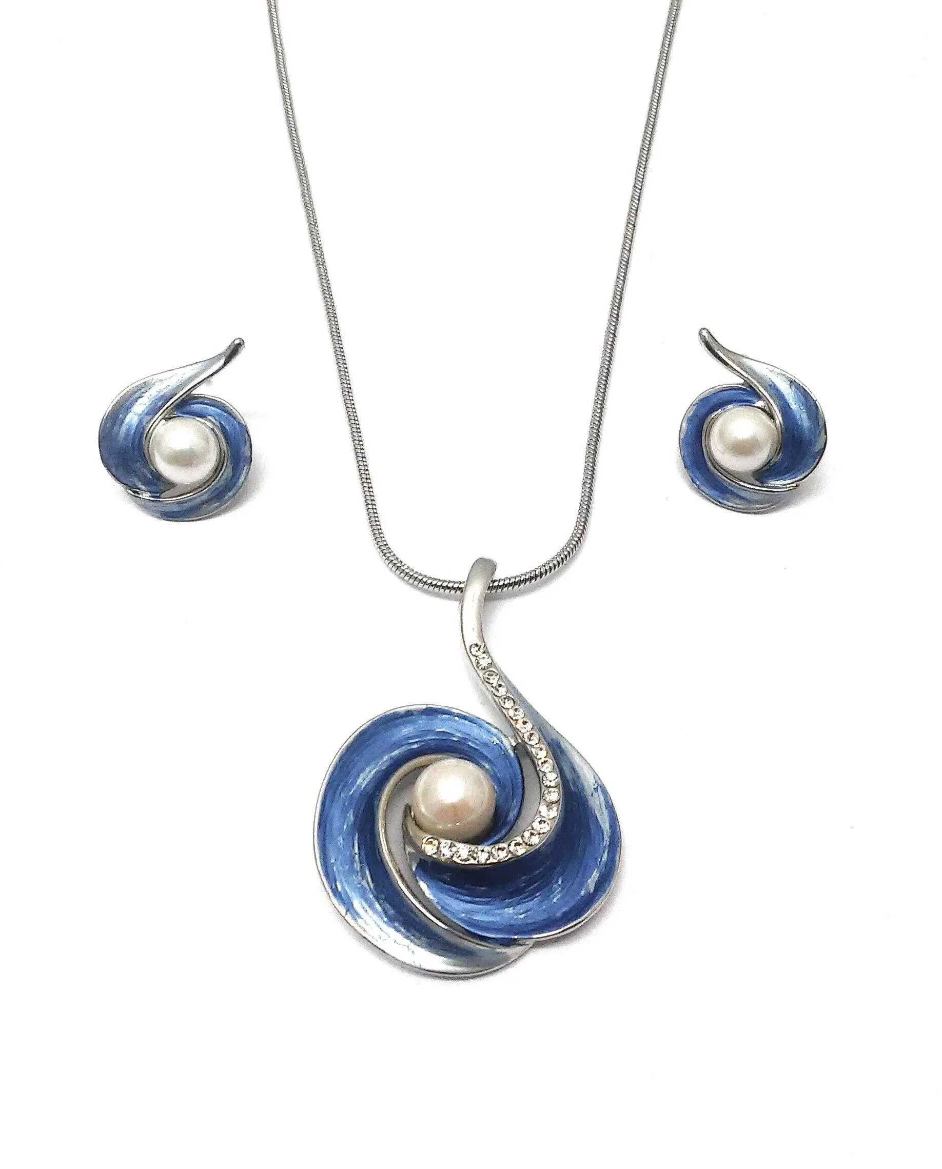 2-piece setrhodium-plated blue pearl crystal