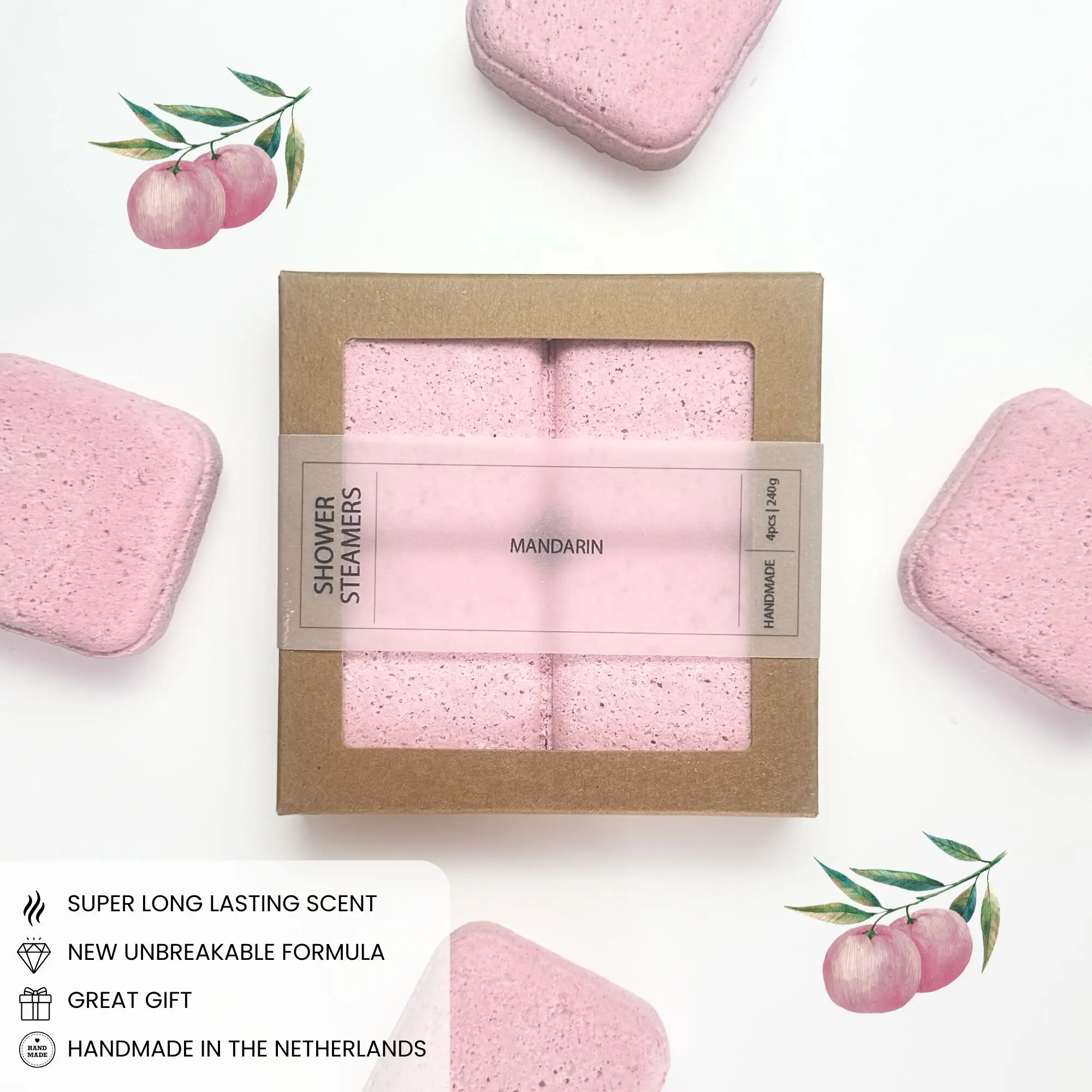 NATURAL SHOWER STEAMERS | GIFT PACK 4PCS | MANDARIN | 240g