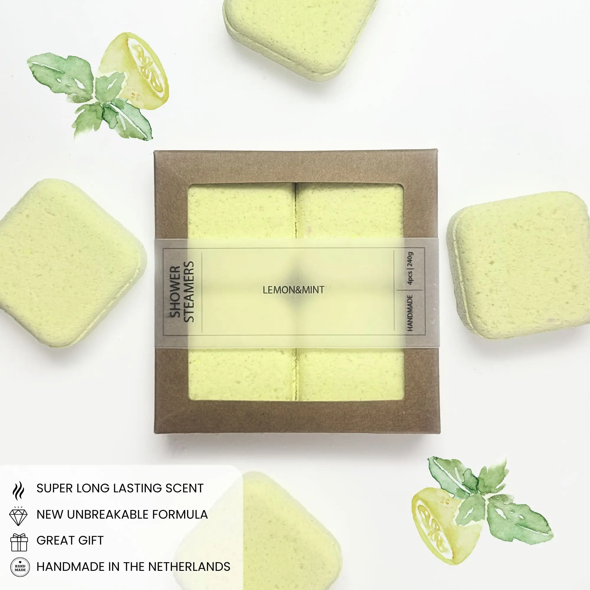 NATURAL SHOWER STEAMERS | GIFT PACK 4PCS | LEMON&MINT | 240g