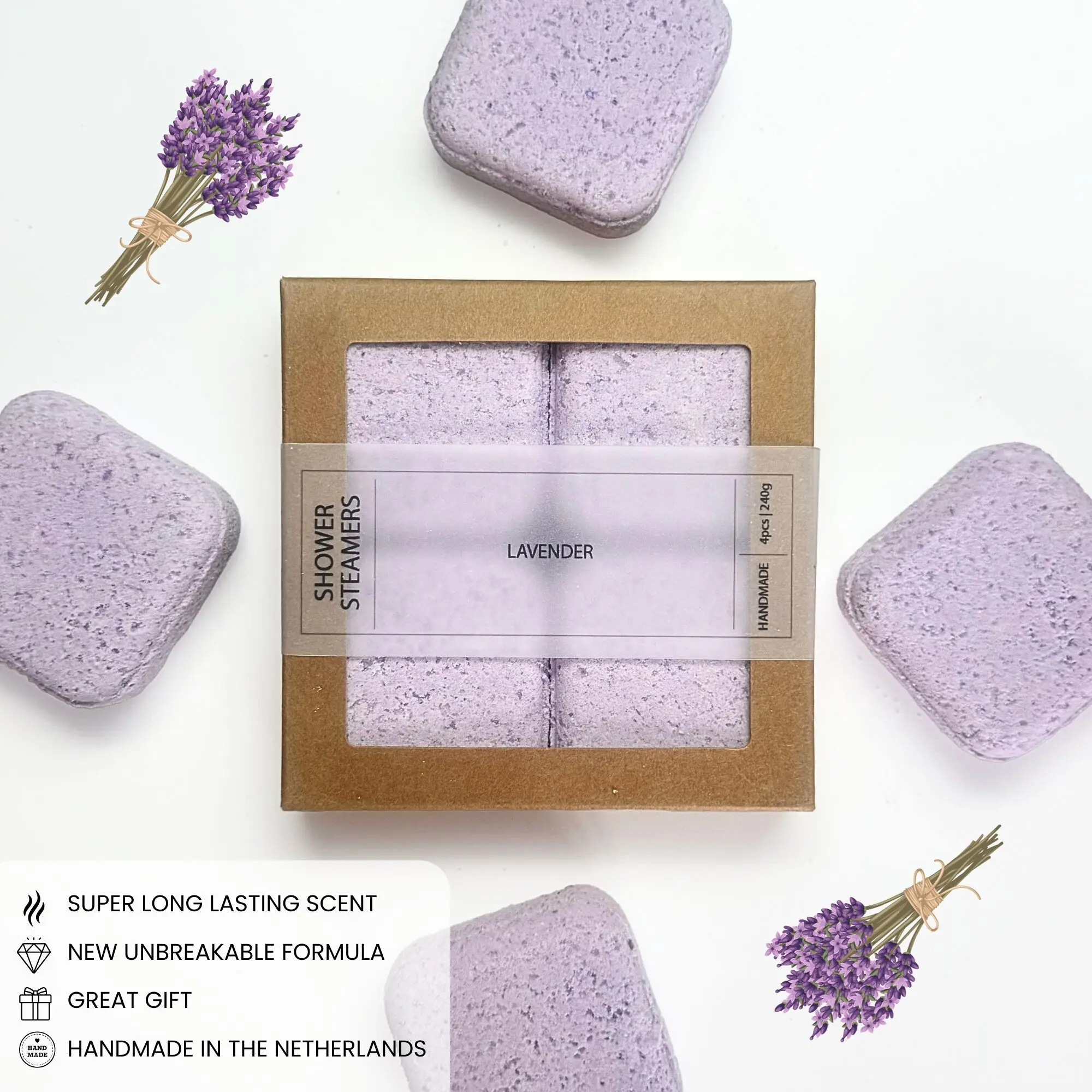 NATURAL SHOWER STEAMERS | GIFT PACK 4PCS | LAVENDER | 240g