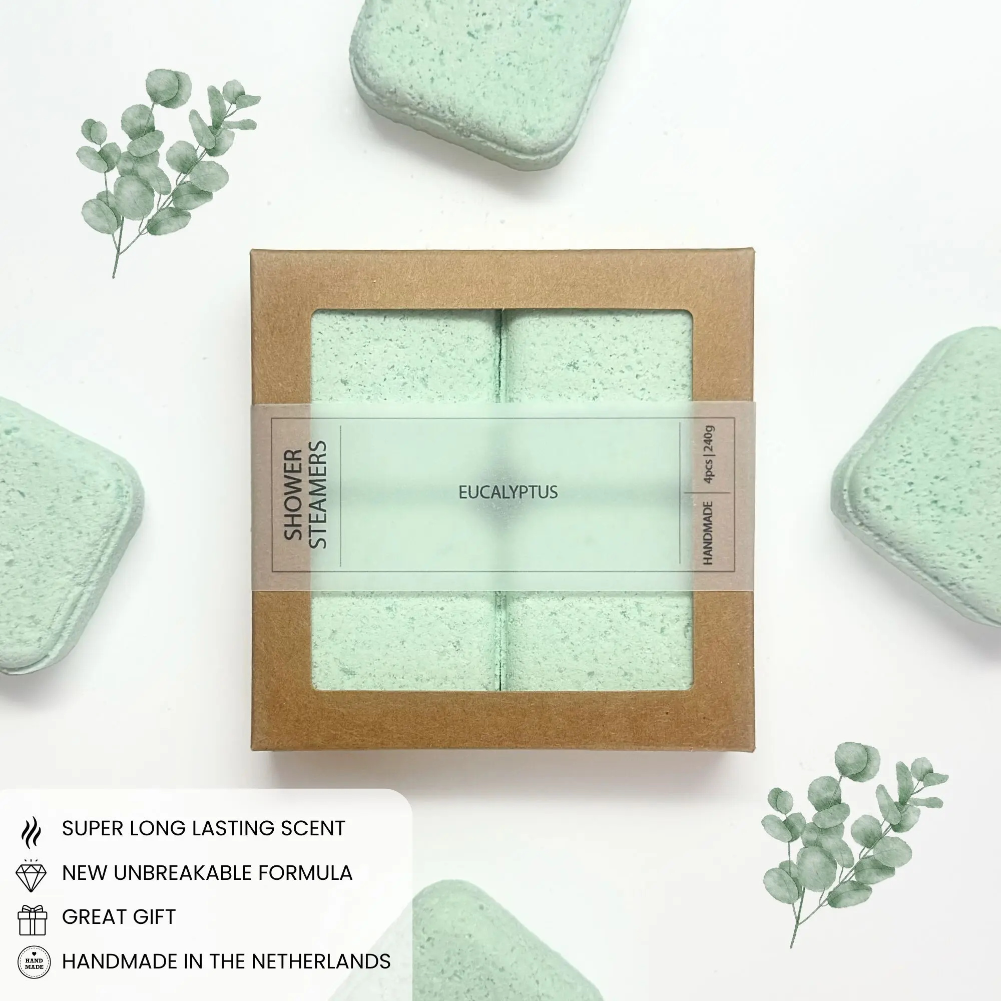 NATURAL SHOWER STEAMERS | GIFT PACK 4PCS | EUCALYPTUS | 240g