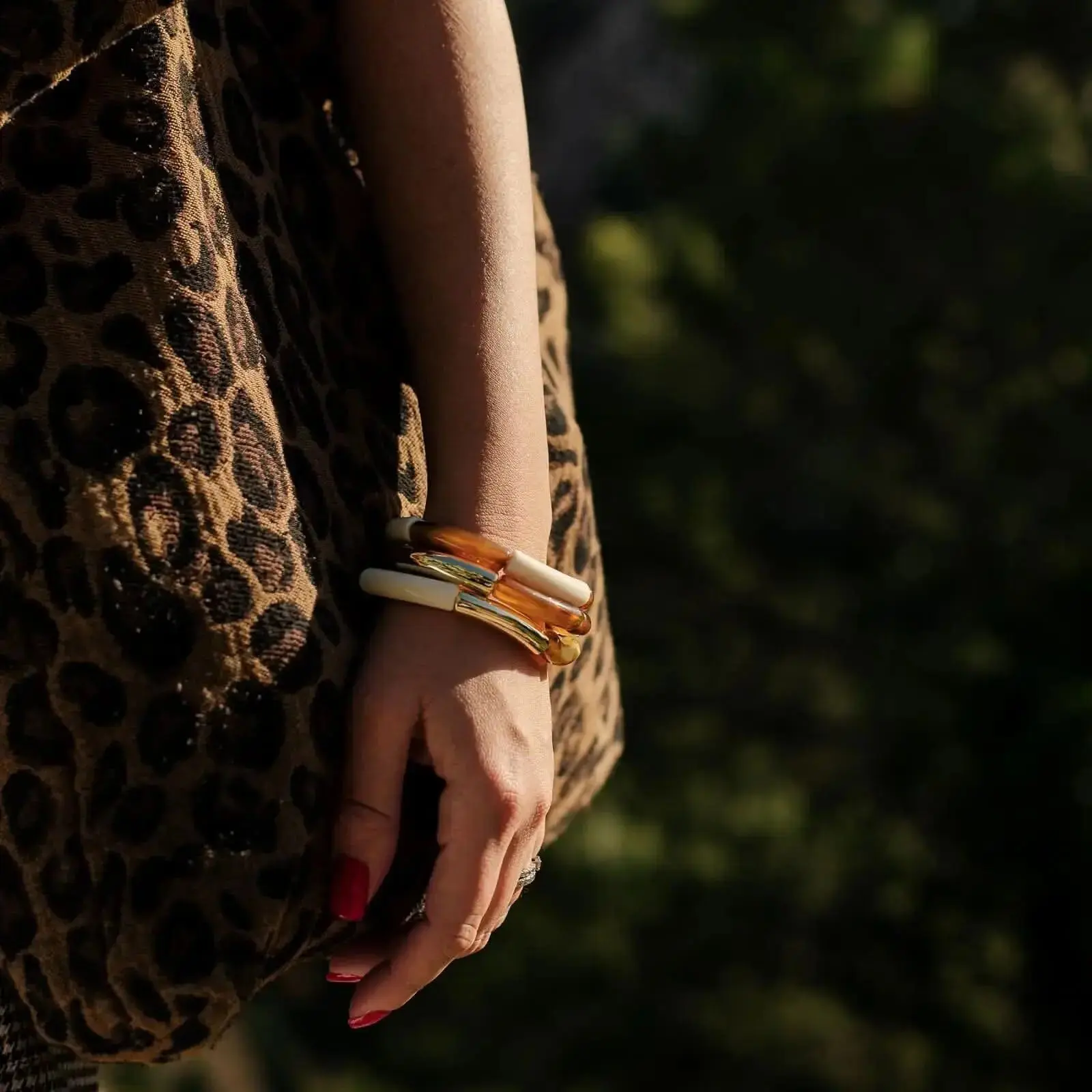 Trio of brown and white Balearic resin bracelets