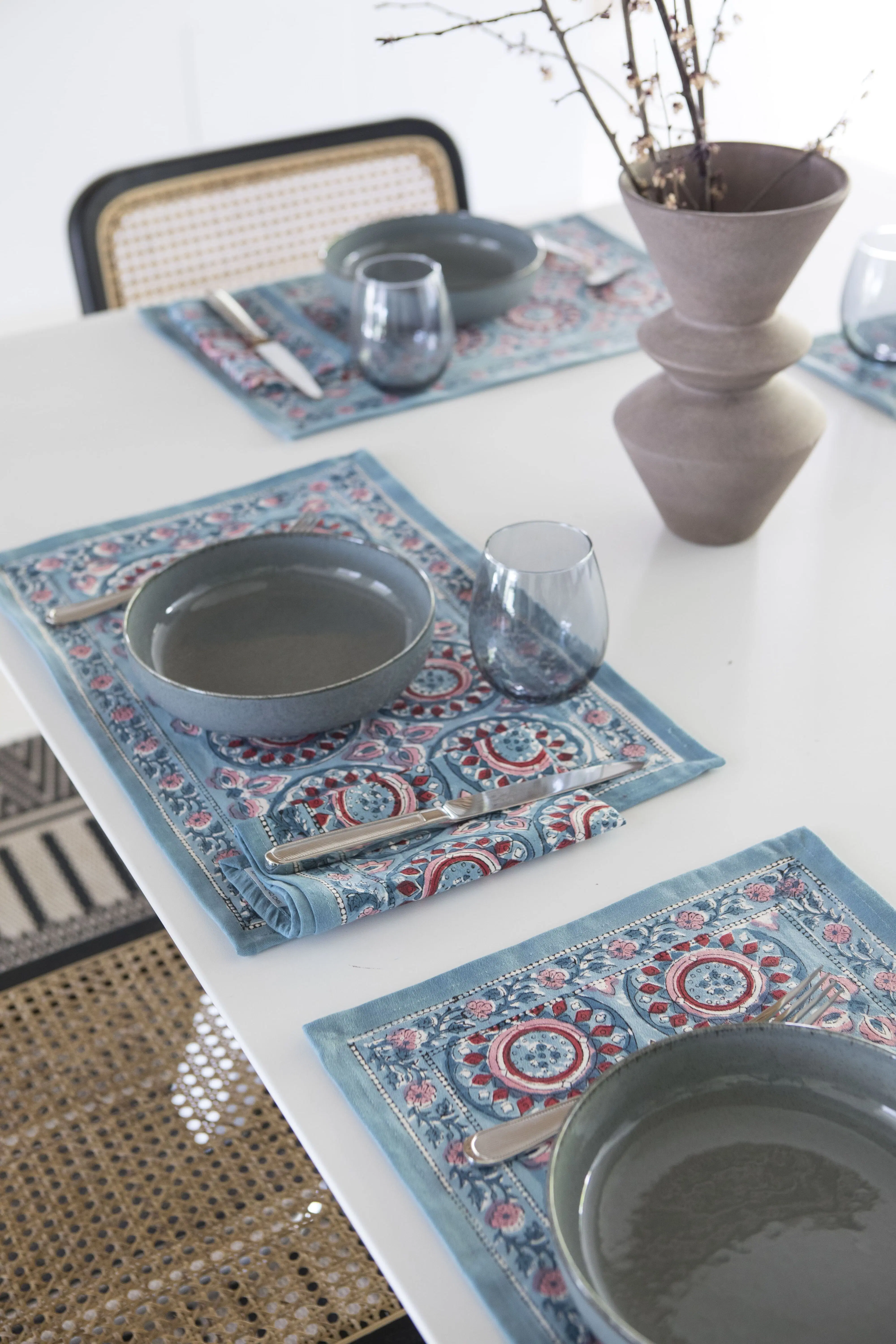 Blaugrünes Tischsets- und Servietten-Set – 6