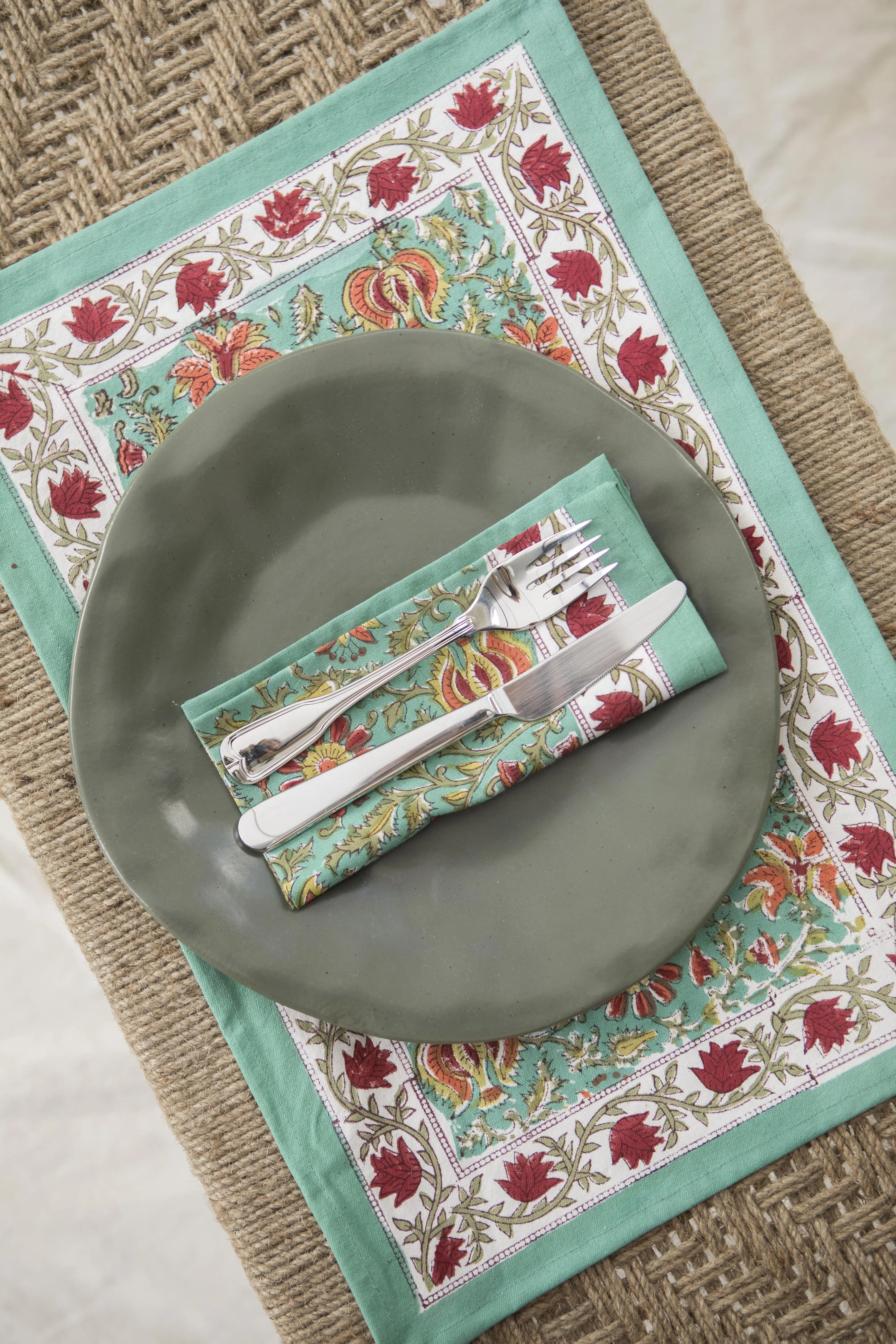Ozeangrünes Tischsets- und Servietten-Set – 6