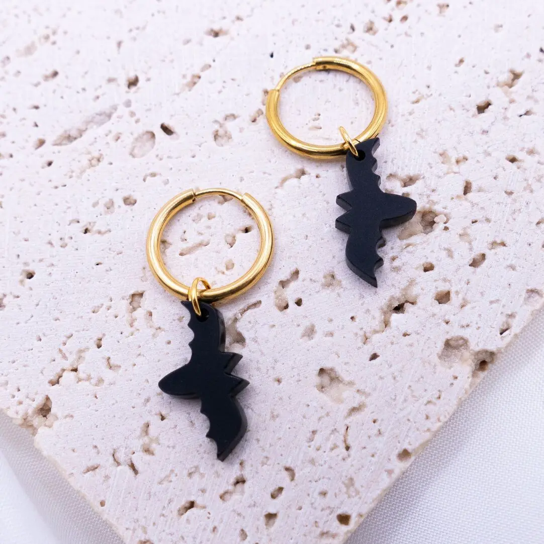 Boucles d'oreilles créoles chauve-souris Halloween - boucles d'oreilles légères à tige automne petit dragon