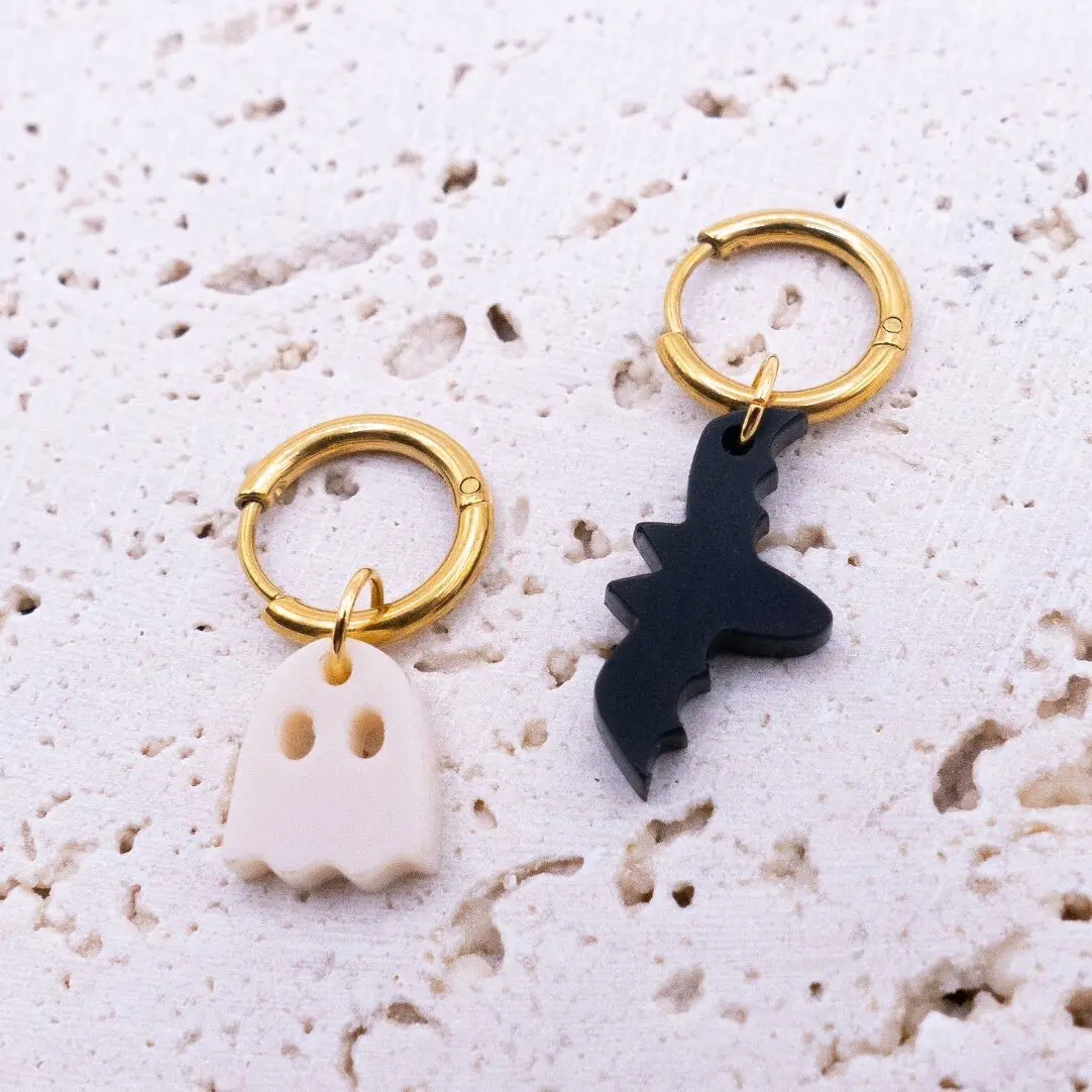 Boucles d'oreilles créoles chauve-souris fantôme Halloween - boucles d'oreilles légères à tige automne fantôme dragon