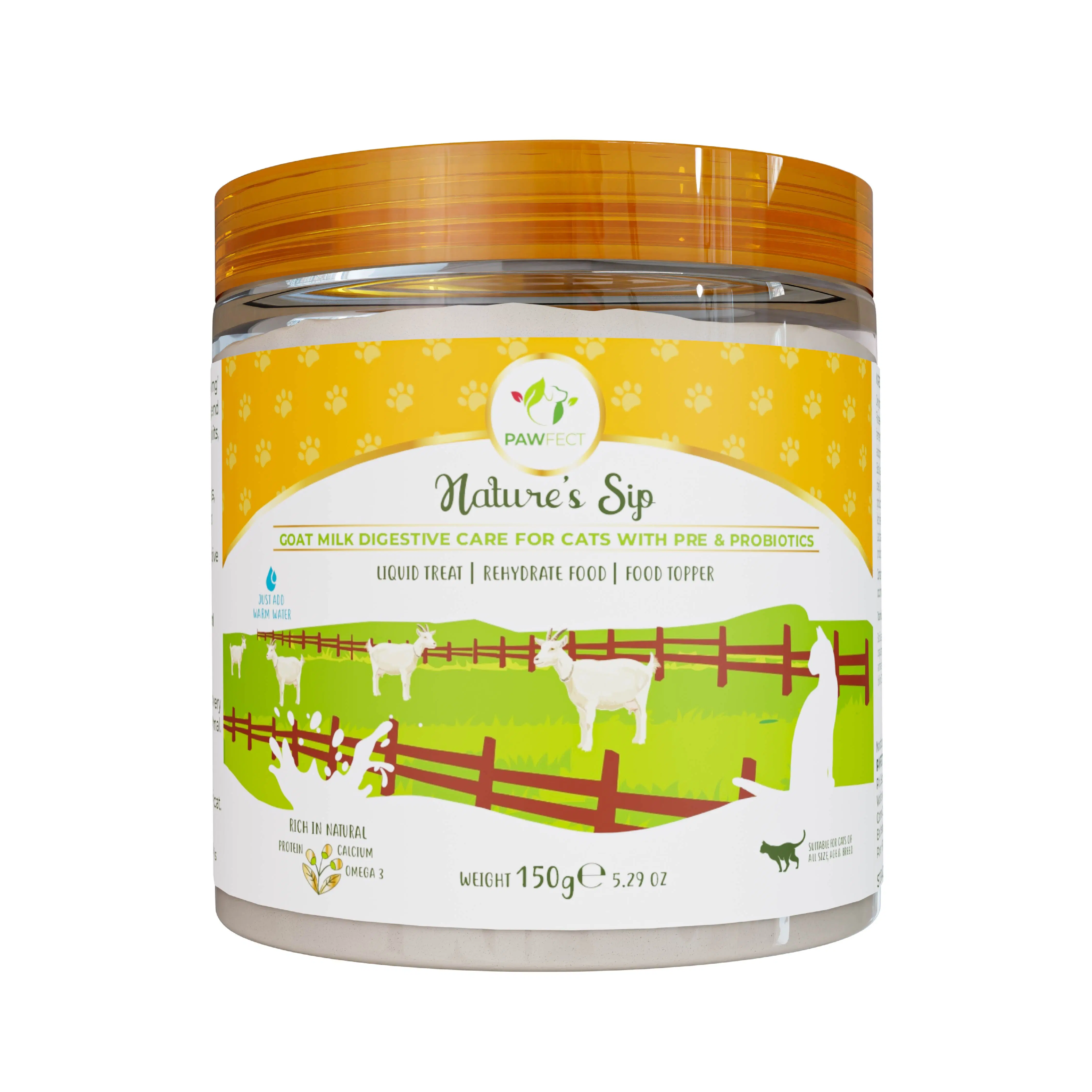 Pawfect Nature's Sip Ziegenmilch-Verdauungspflegepulver für Katzen | 100 % natürlich | Rehydrierende Nahrung | Prä- und probiotische Milchergänzung | Immunitätsverstärker | Nahrungs-Topper | Flüssiger Leckerbissen (150 g/5.29 Unzen)