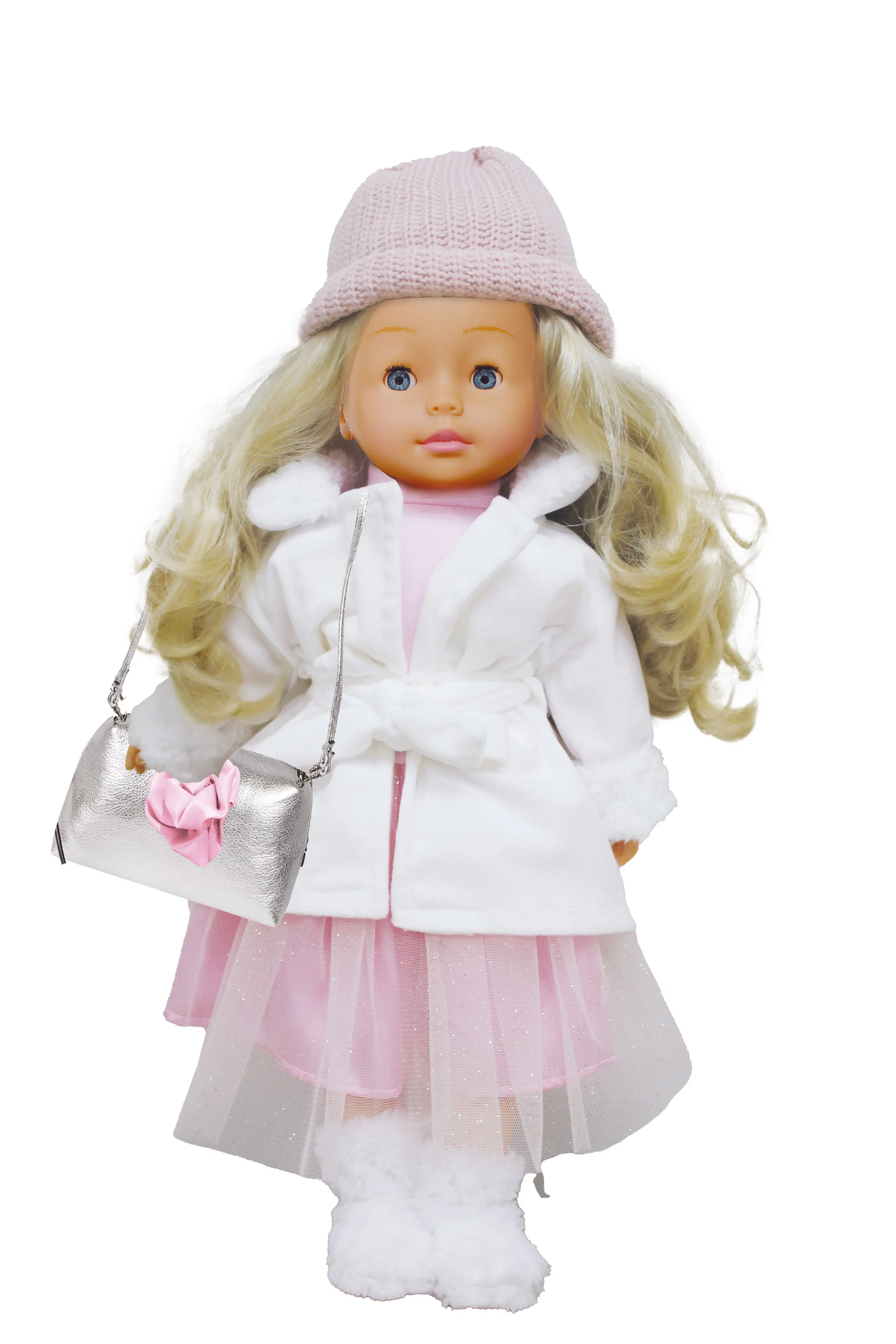 Bambolina doll in white coat - 46cm - with hair accessories - talks and sings