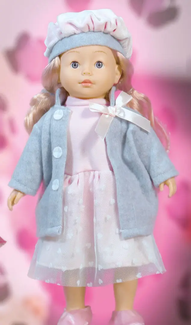 Bambolina doll in gray coat 46cm - With hair accessories, speaks and sings