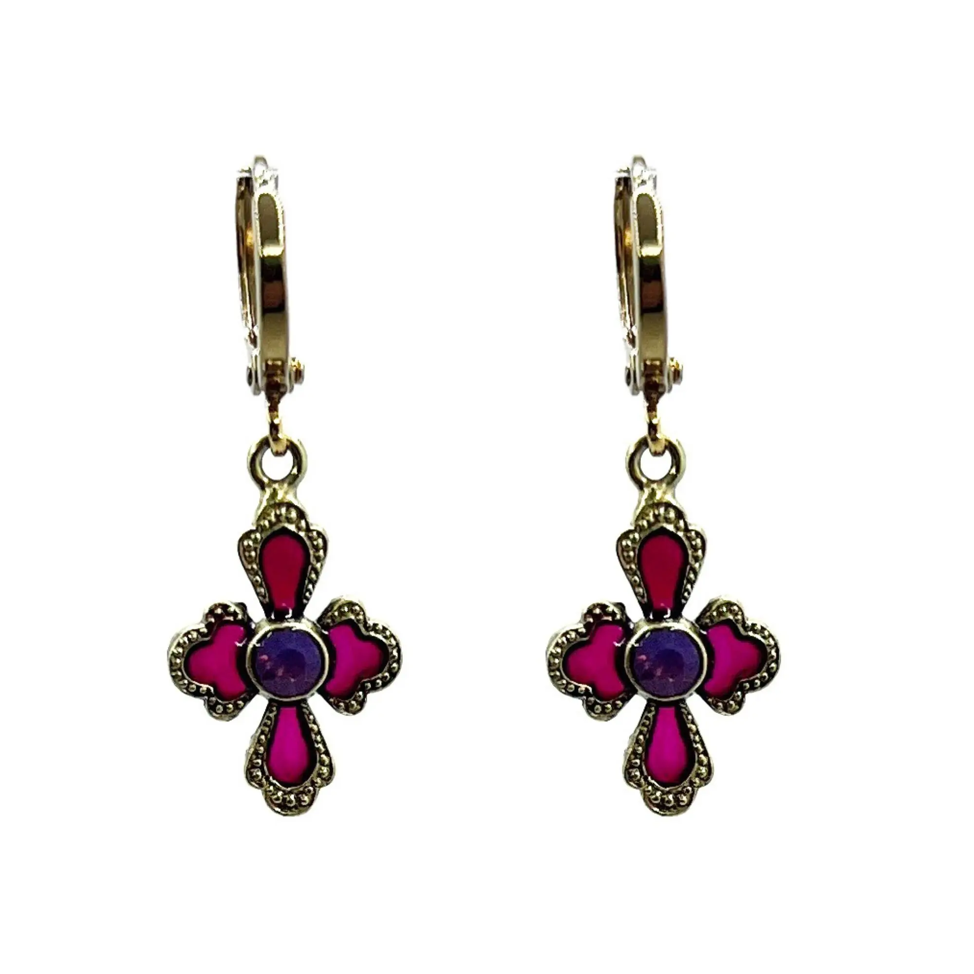 Cruz earrings - Plum, gold-plated metal (stained glass effect)
