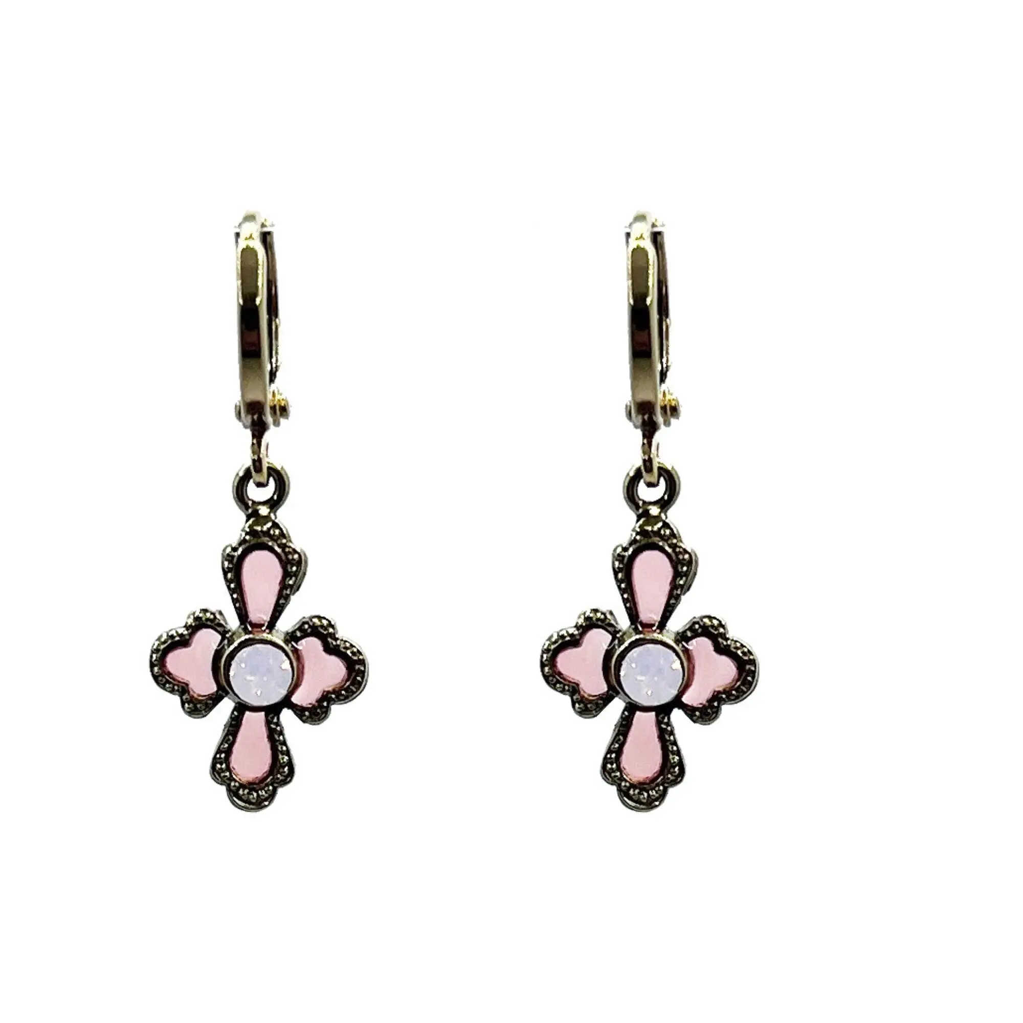 Cruz Earrings - Coral, gold-plated metal (stained glass effect)