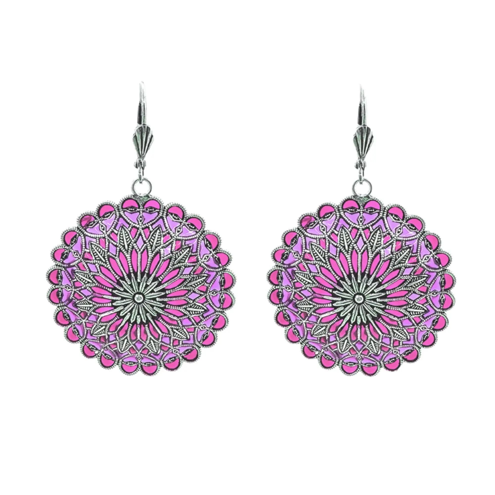 Notre Dame Earrings - Pink/Purple, silver-plated metal (stained glass effect)