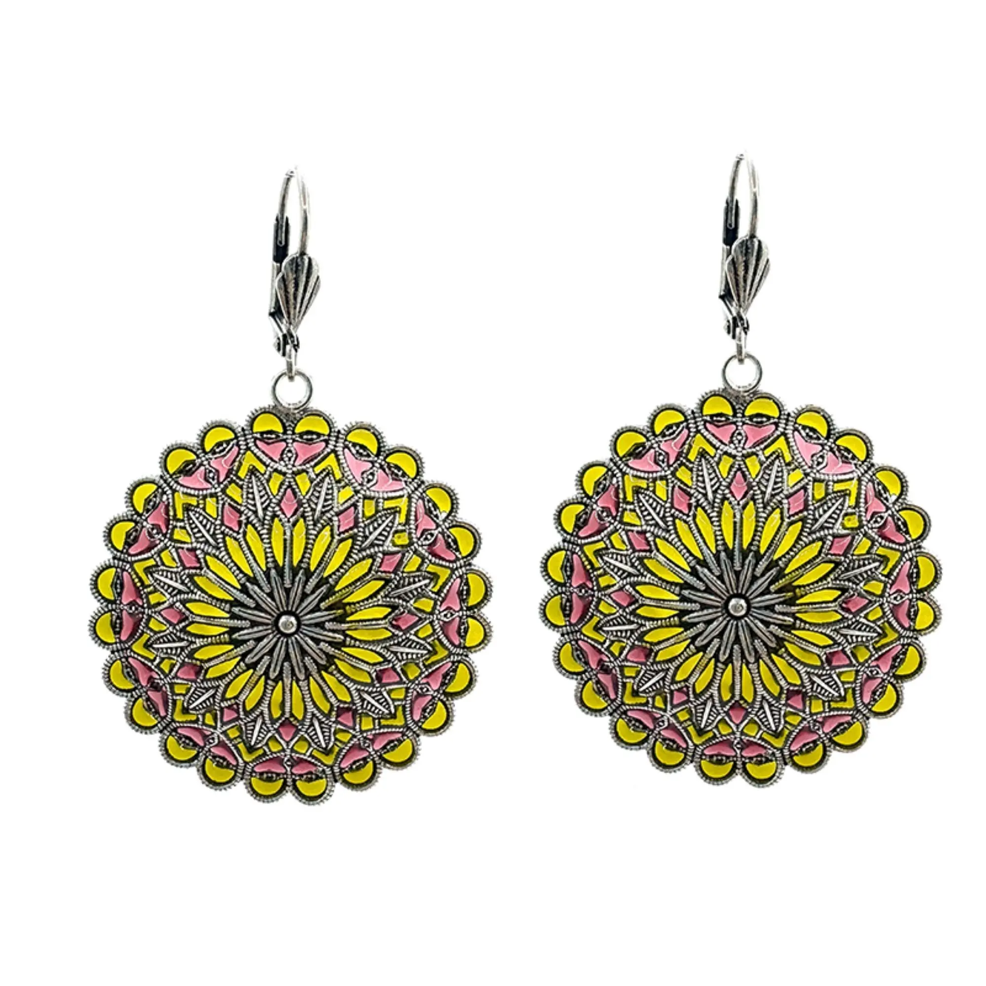 Notre Dame earrings - Plum/Anise green, silver-plated metal (stained glass effect)