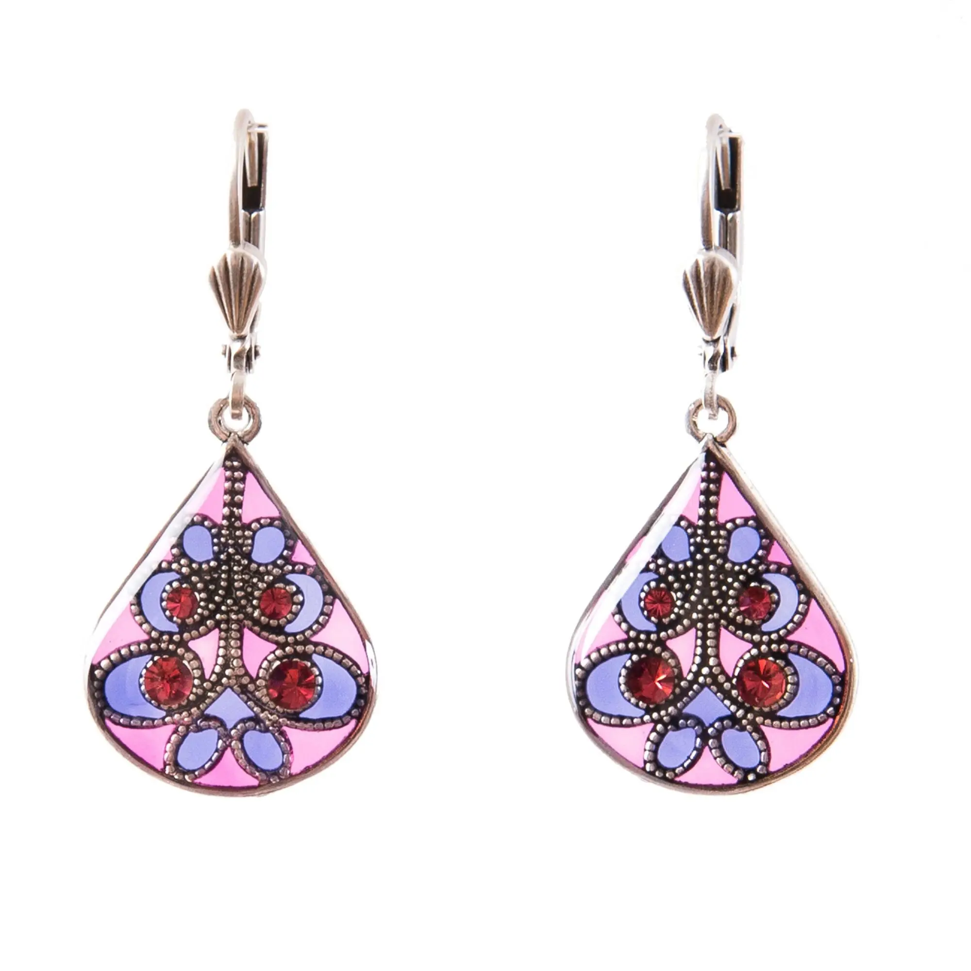 Entrelacs earrings - Pink/Purple, silver metal (stained glass effect)