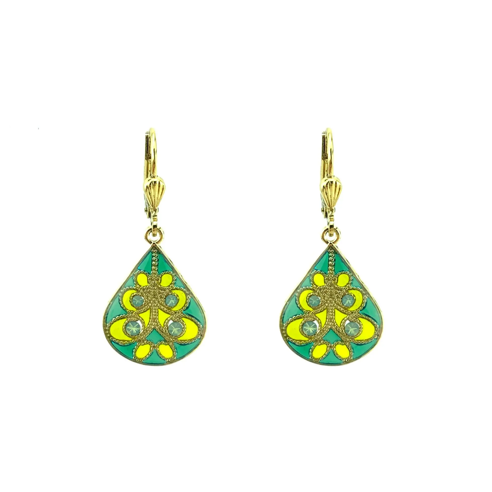 Entrelacs earrings - Anise green/Dark green, gold-plated metal (stained glass effect)