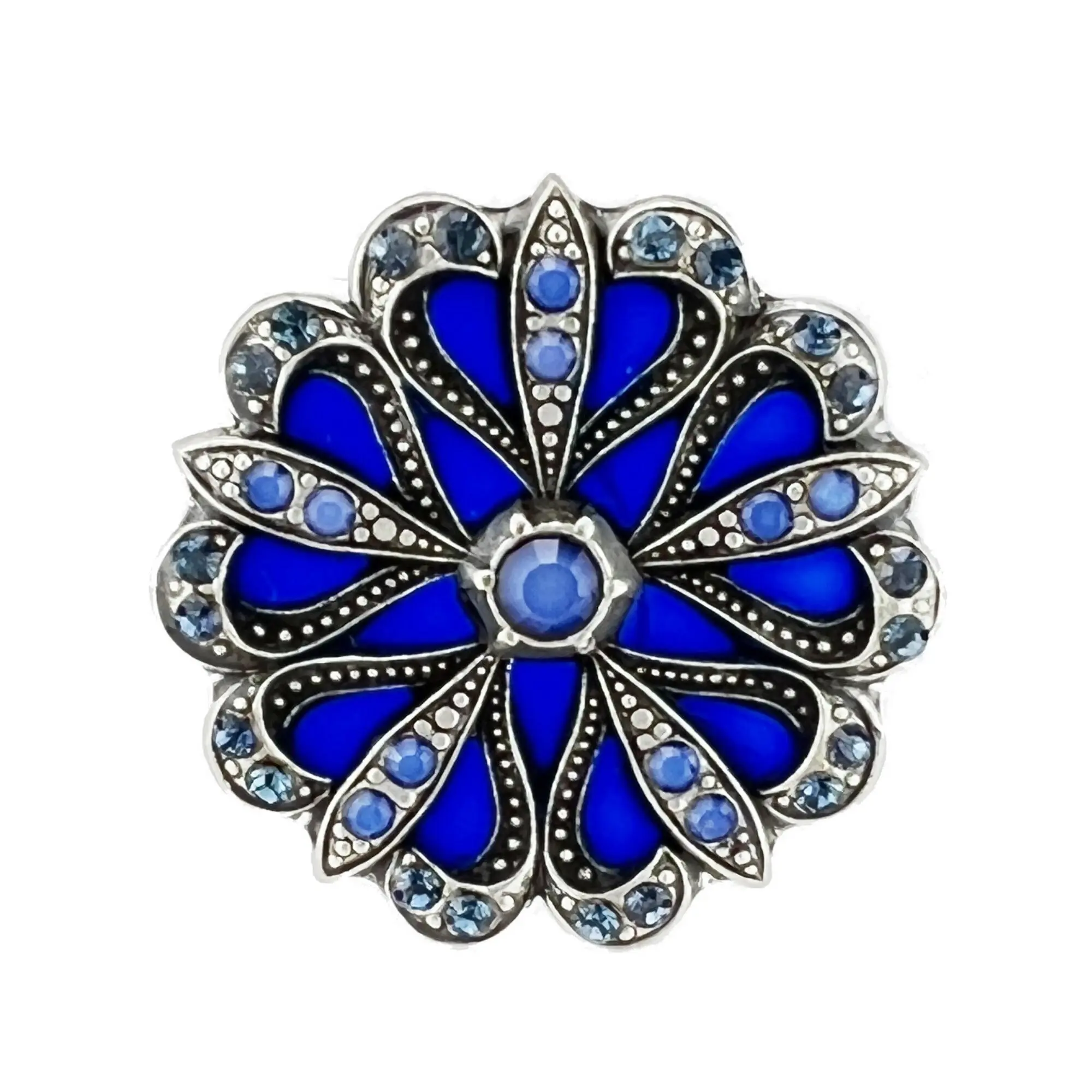 Flore Brooch - Midnight blue, silver metal (stained glass effect)
