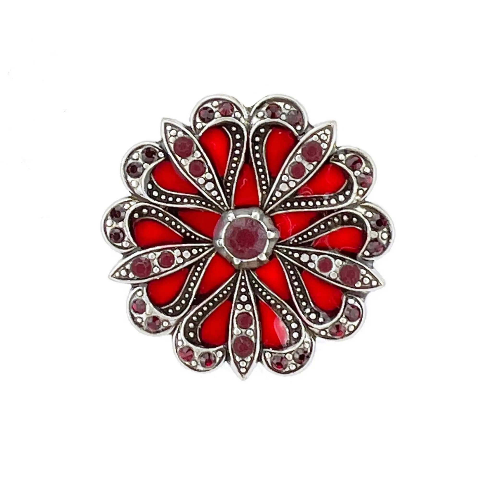 Flore Brooch - Red, silver metal (stained glass effect)